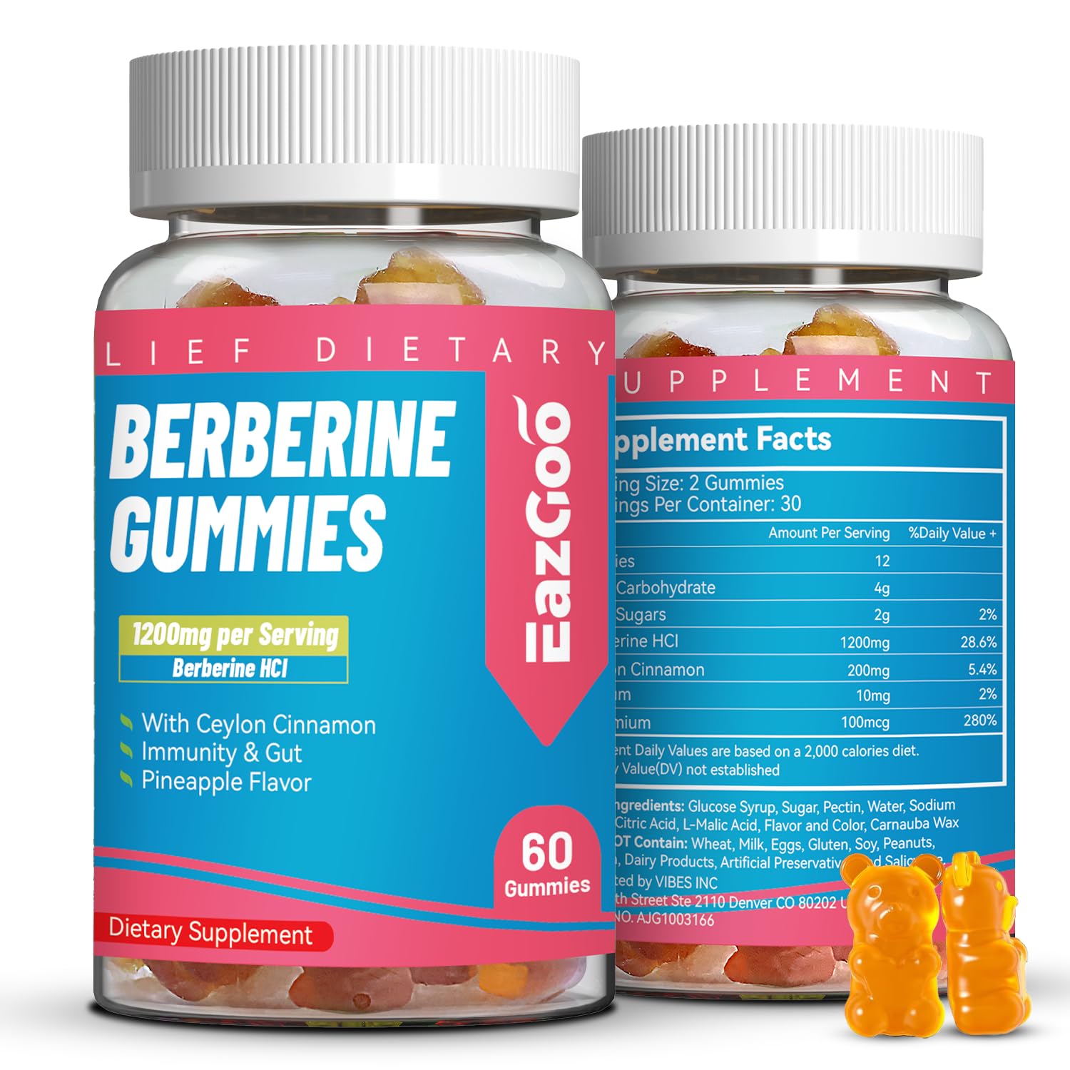 EAZGOO Berberine Gummies with Ceylon Cinnamon, 60 Count