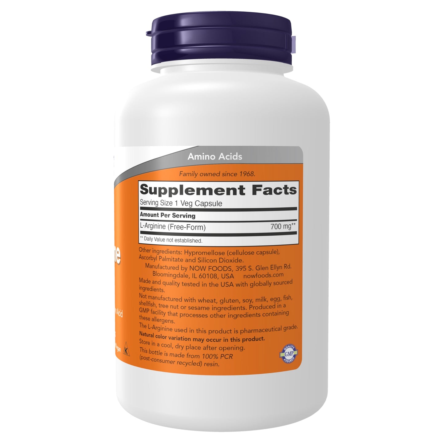 NOW Foods L-Arginine 700 mg, Nitric Oxide Precursor*, Amino Acid, 180 Veg Capsules