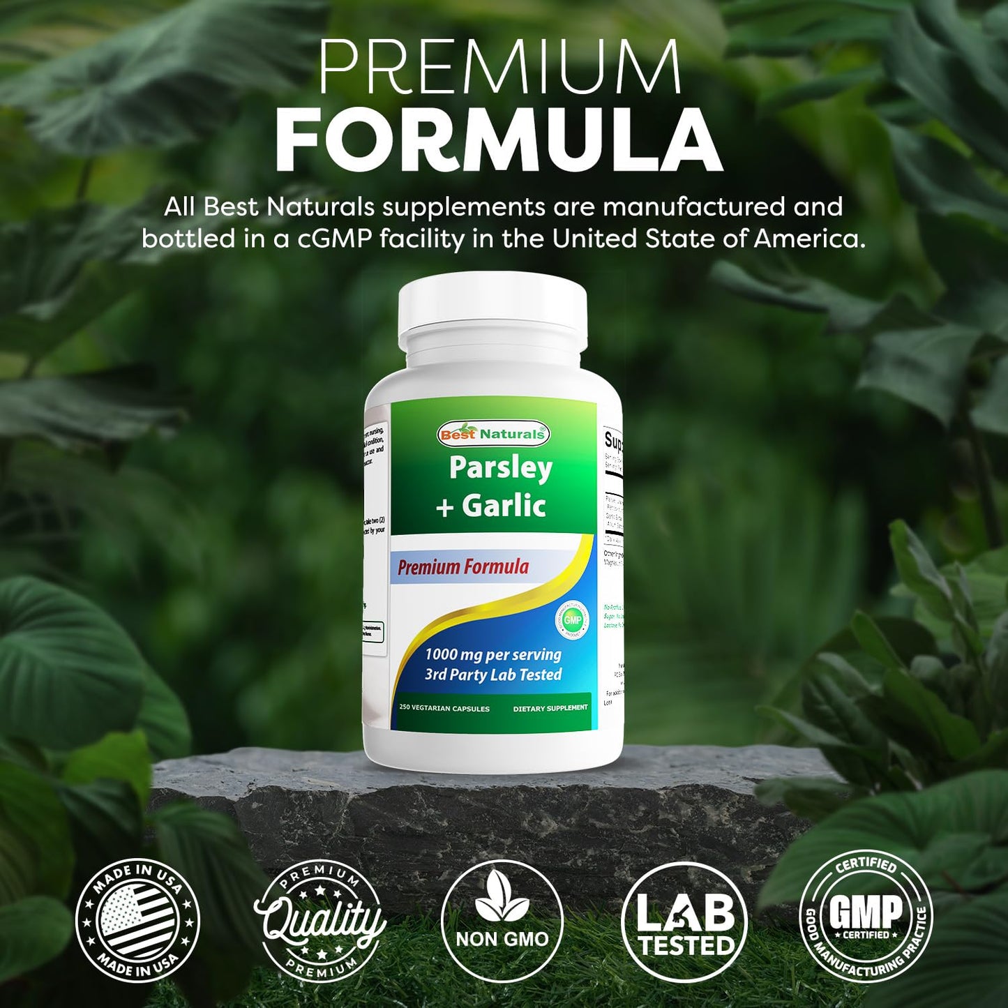 Best Naturals Parsley and Garlic 1000 mg per Serving Capsule, 250 Count