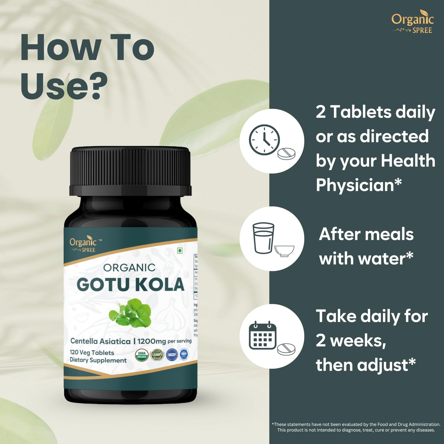 ORGANIC SPREE Gotu Kola Tablets, 120 Tablets