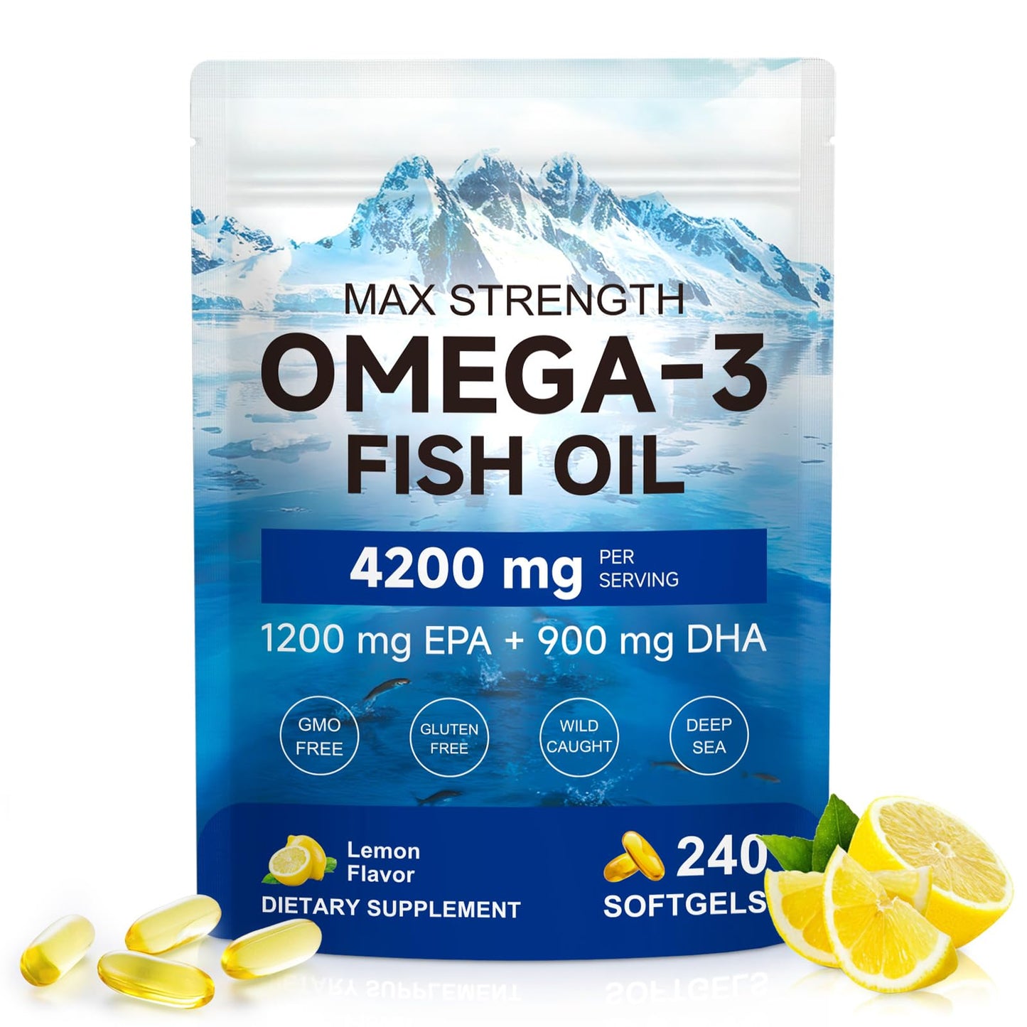 IFUDOIT Triple-Strength Omega 3 Fish Oil Supplement Softgels 240
