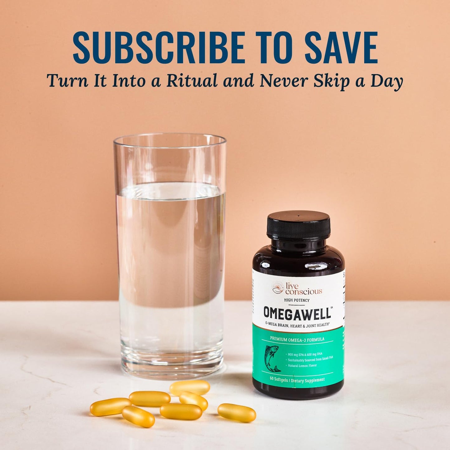 Live Conscious OmegaWell Omega 3 Fish Oil Softgels 60 Count