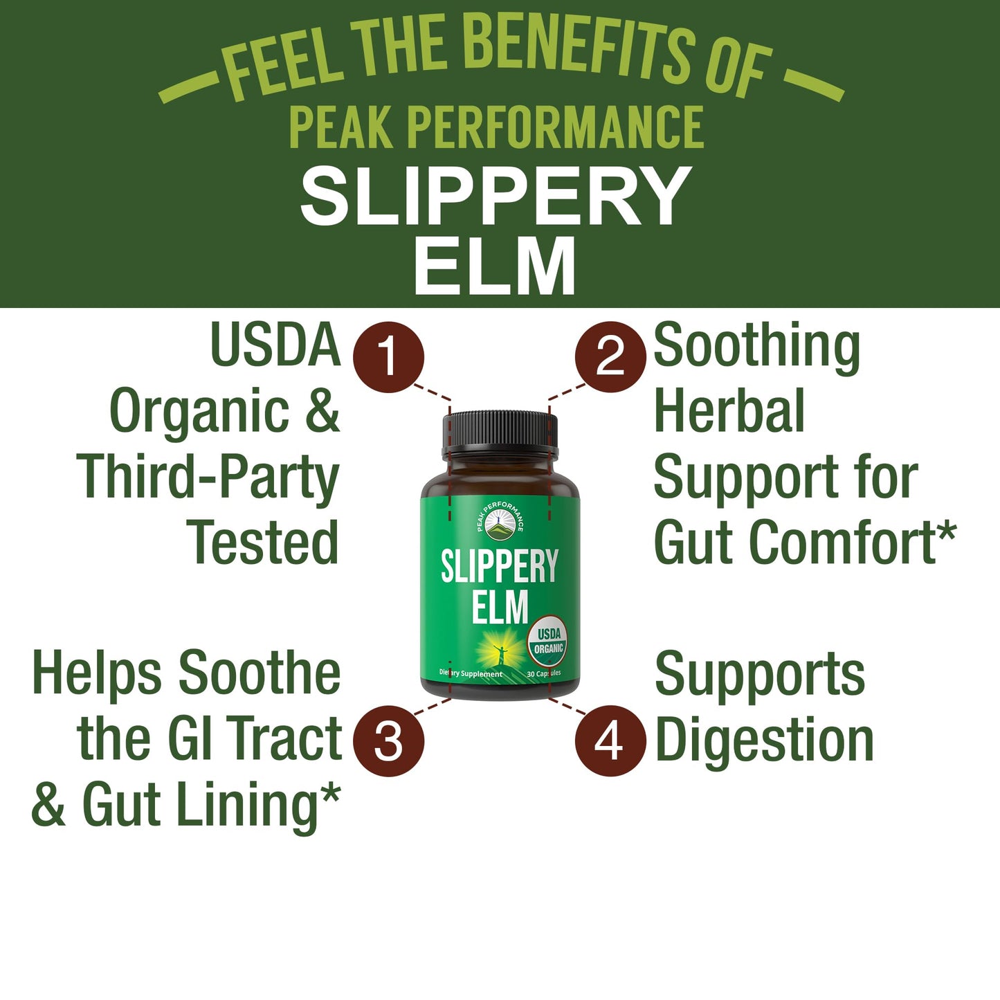 Peak Performance Slippery Elm Capsules, 30 Count