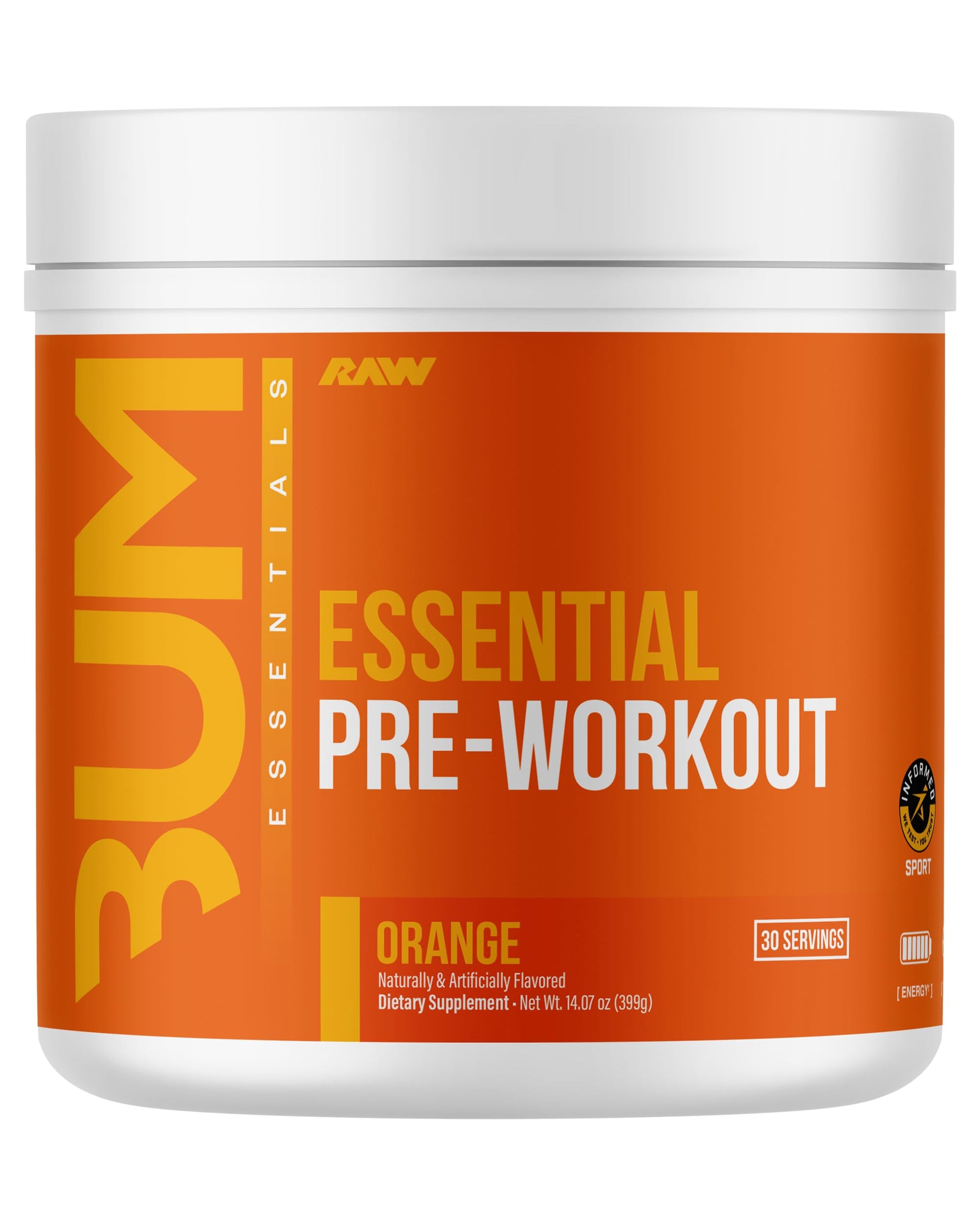 RAW Essential Pre-Workout Powder (Orange) 14.29 Ounce
