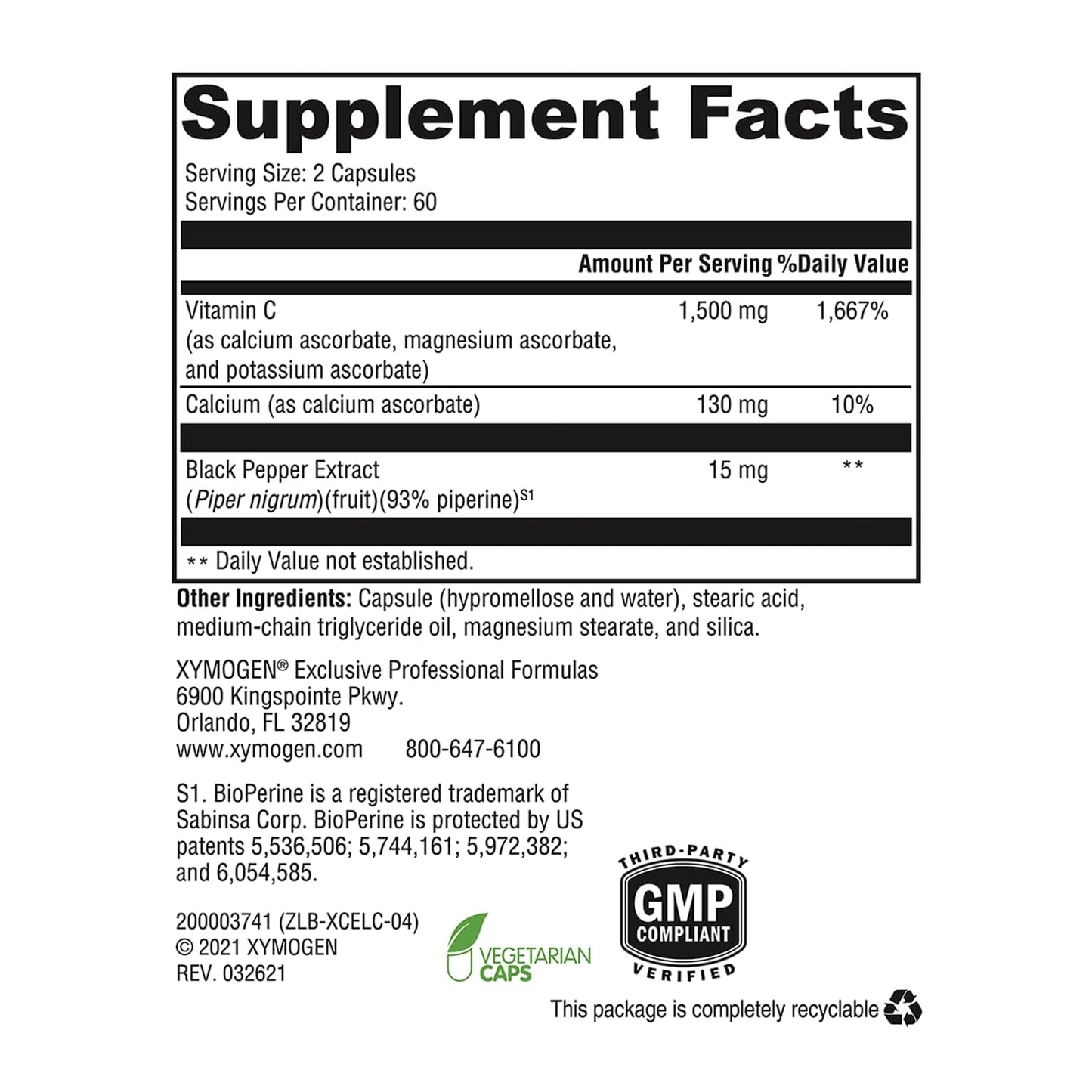 XYMOGEN Xcellent C Capsules 120