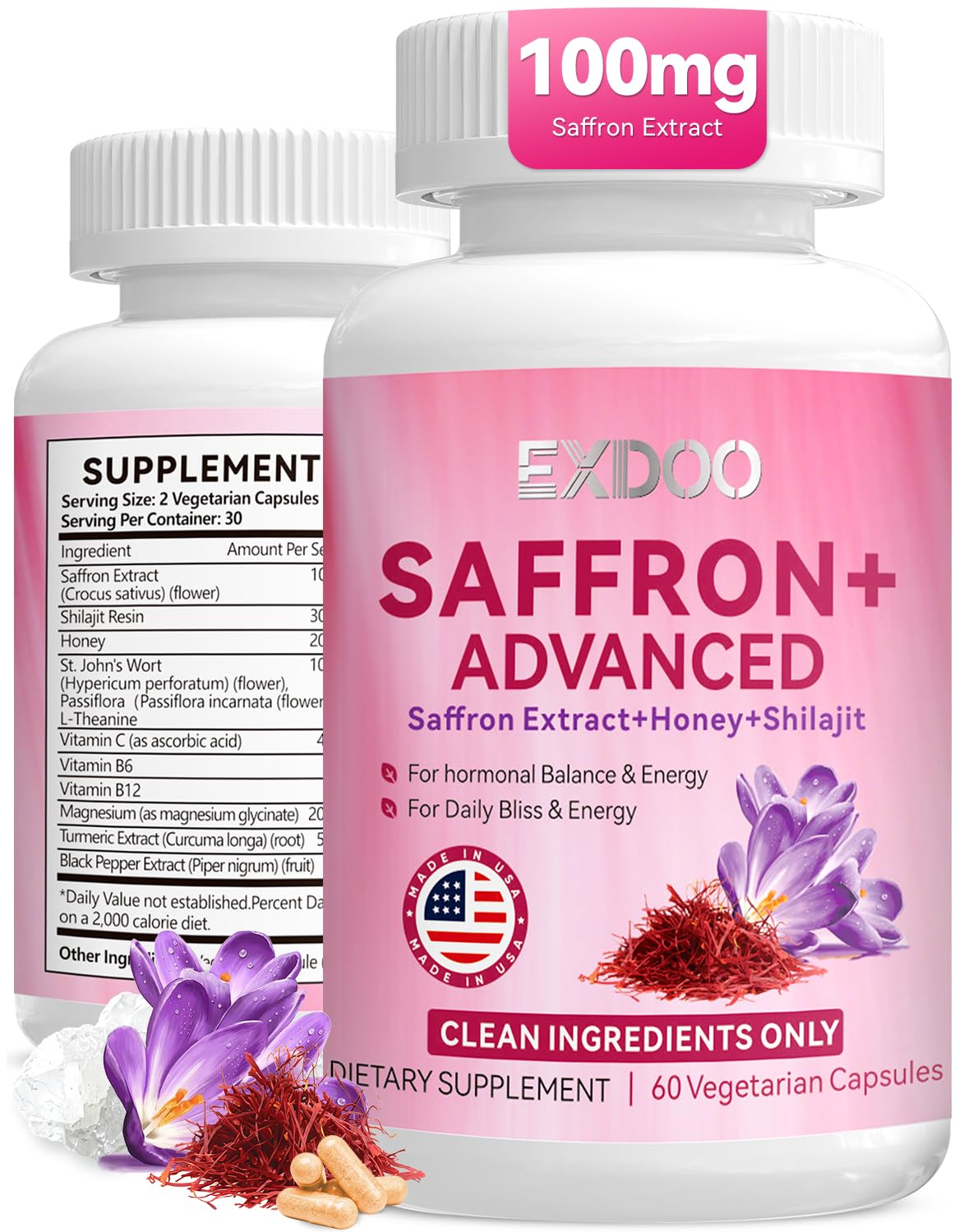 exdoo Saffron Supplements Pure Saffron Extract Capsules 60 Count
