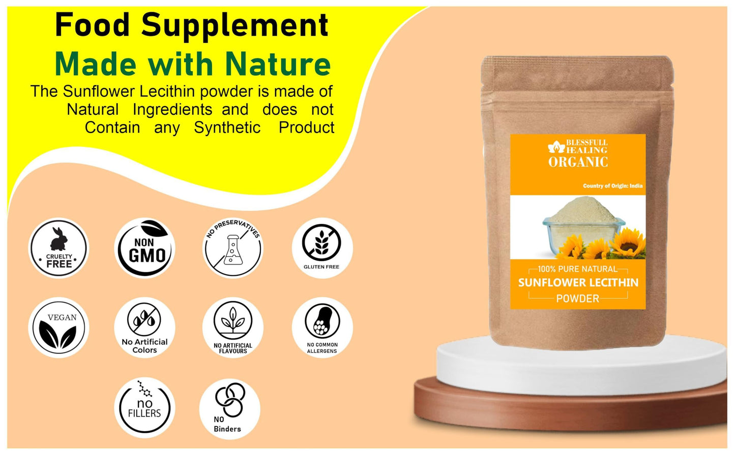 Blessfull Healing Organic Sunflower Lecithin Powder 3.53 Ounce