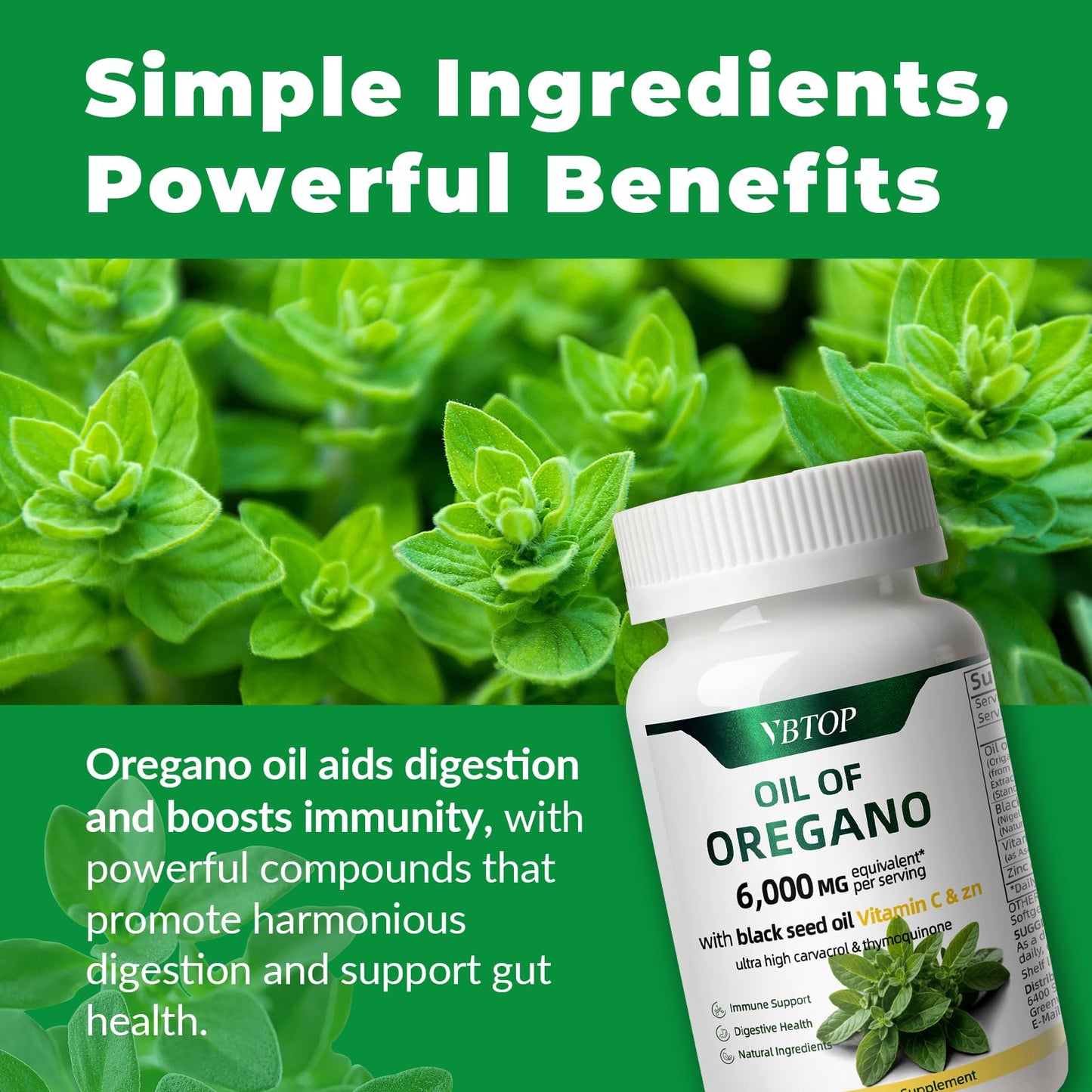 VBTOP Oregano Oil with Black Seed Oil, Vitamin C and Zinc Softgels 180