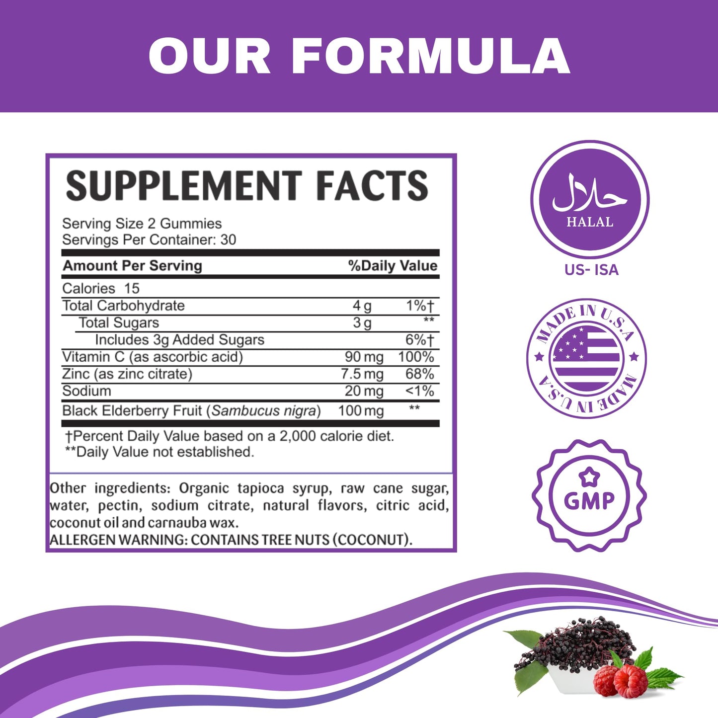 GREEN FIELD NUTRITIONS Halal Immune Support Elderberry Gummies, 60 Count