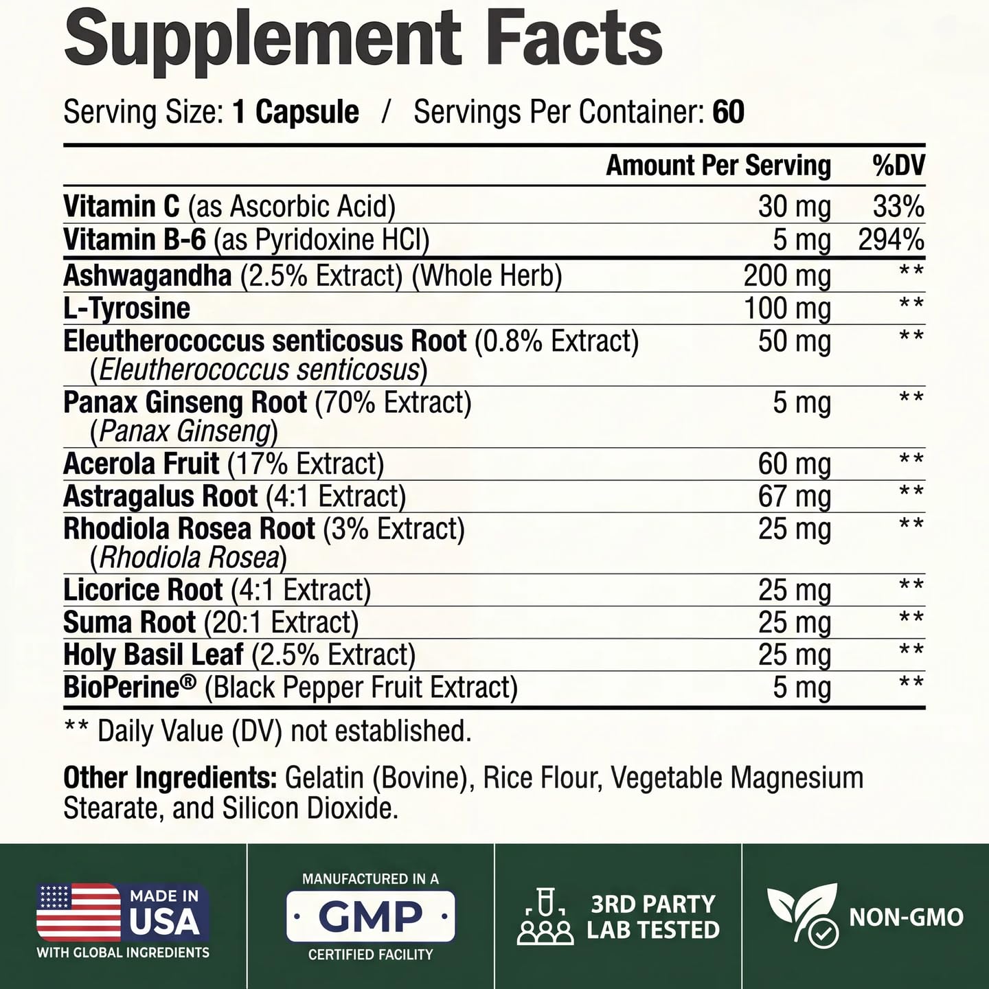 Vimerson Health Adrenal Support Supplements with Ashwagandha Rhodiola Holy Basil – Adaptogen Complex for Cortisol Health & Stress Support – Enhanced Absorption with BioPerine 60 Capsules