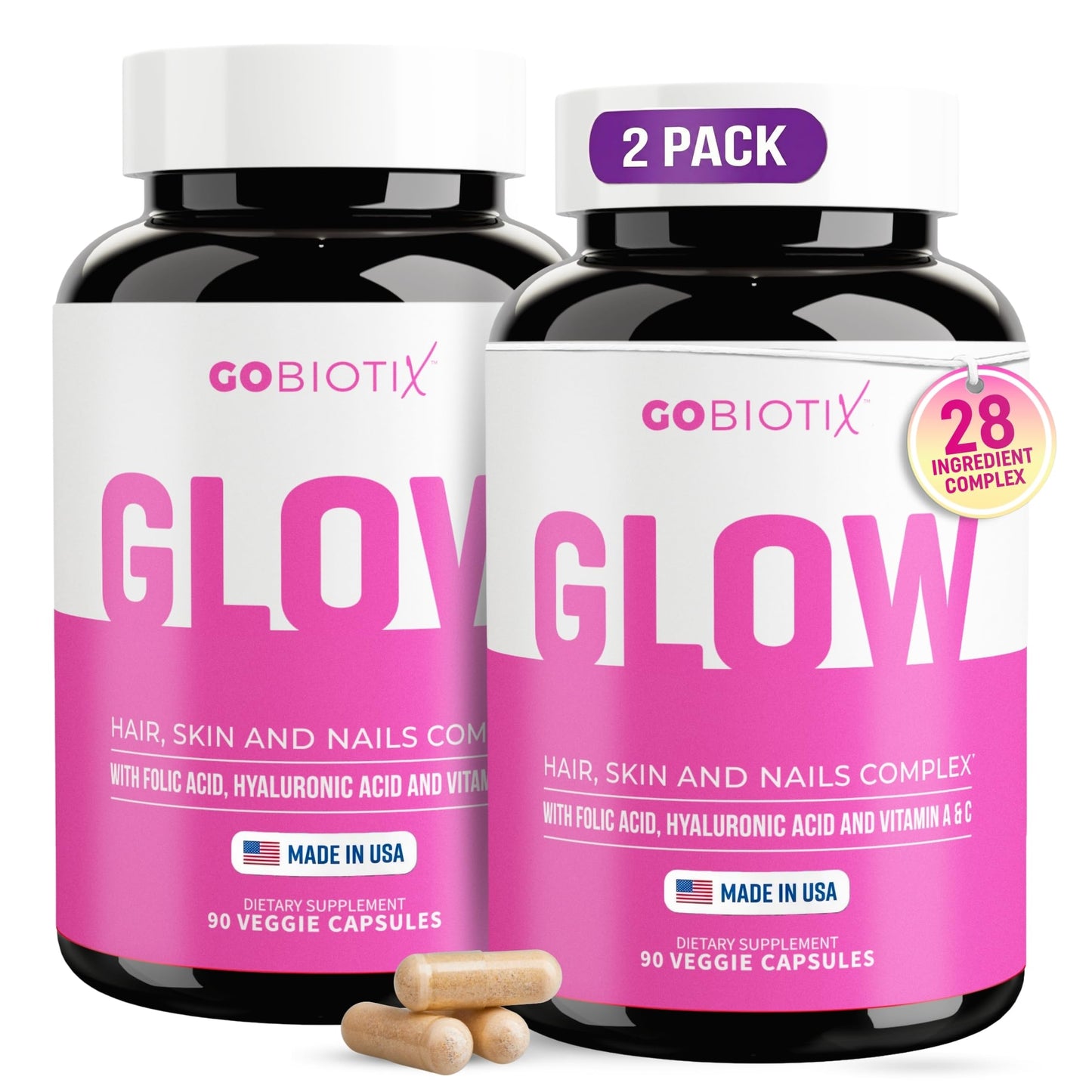 GOBIOTIX Hair, Skin & Nails Vitamins for Women, 180 Capsules