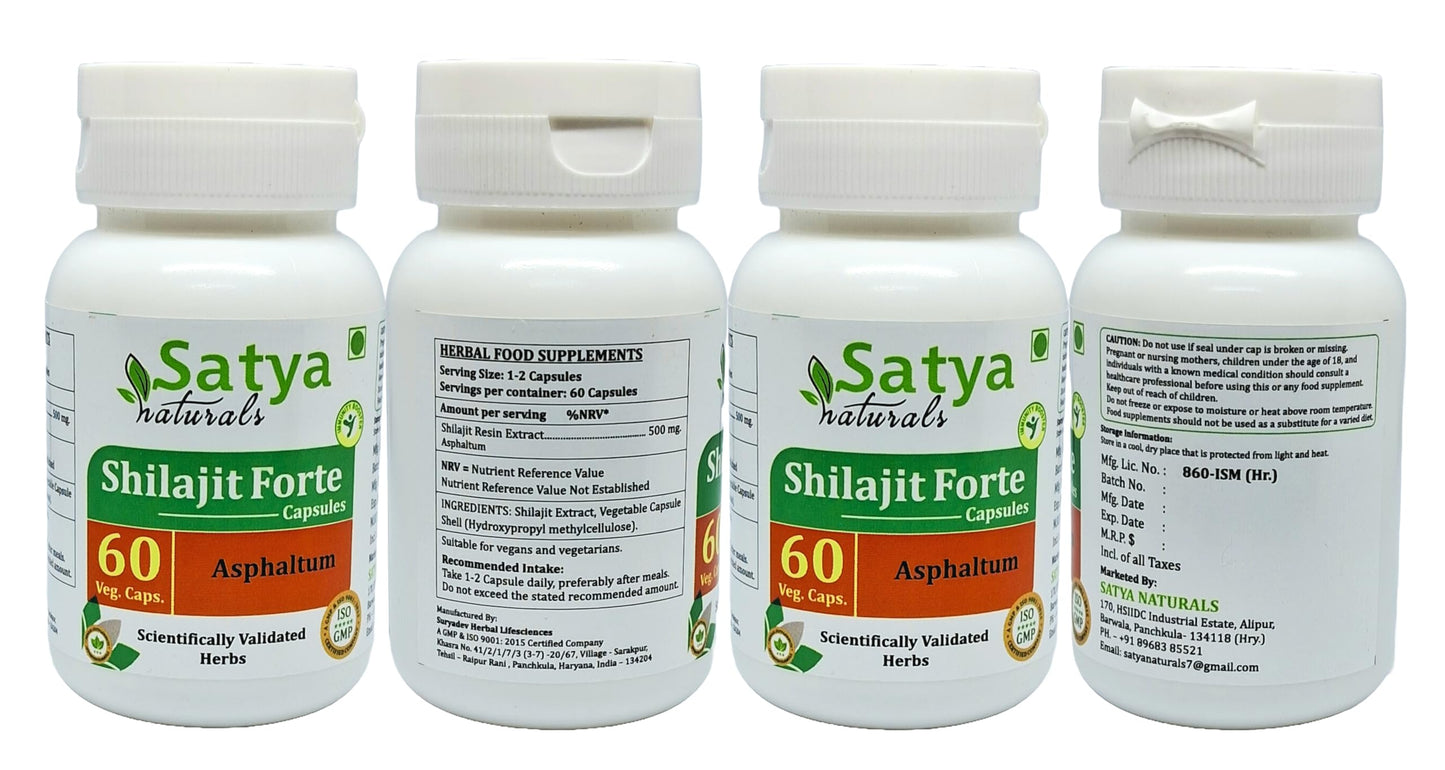 Satya Naturals Shilajit Forte 500 mg Capsules, 240 Count
