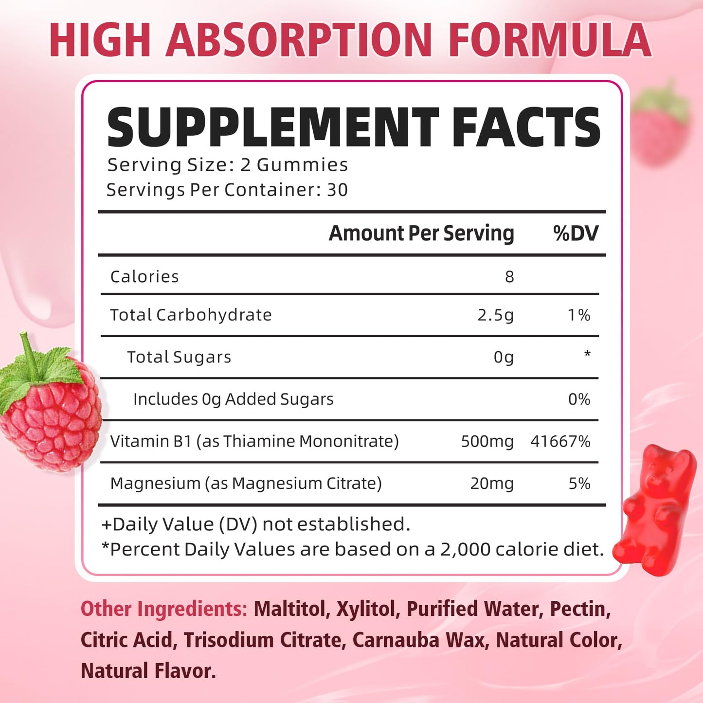YUULAI Vitamin B1 Gummies 500mg, 60 Count