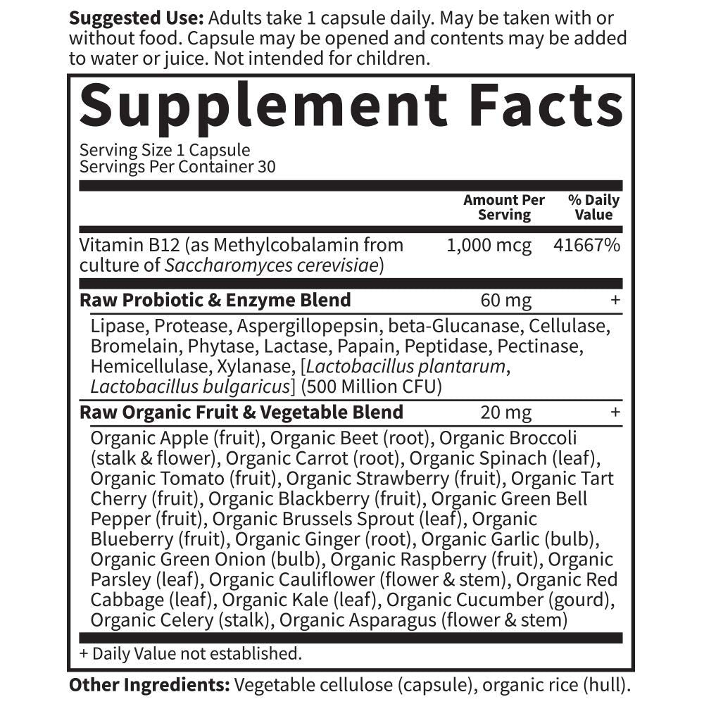 Garden of Life Vitamin Code Raw B-12 Capsules, 30 Count