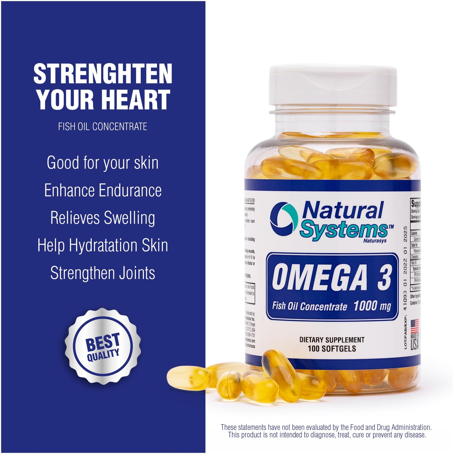Natural Systems Naturasys Omega 3 1000mg Fish Oil Capsules, 100 Count