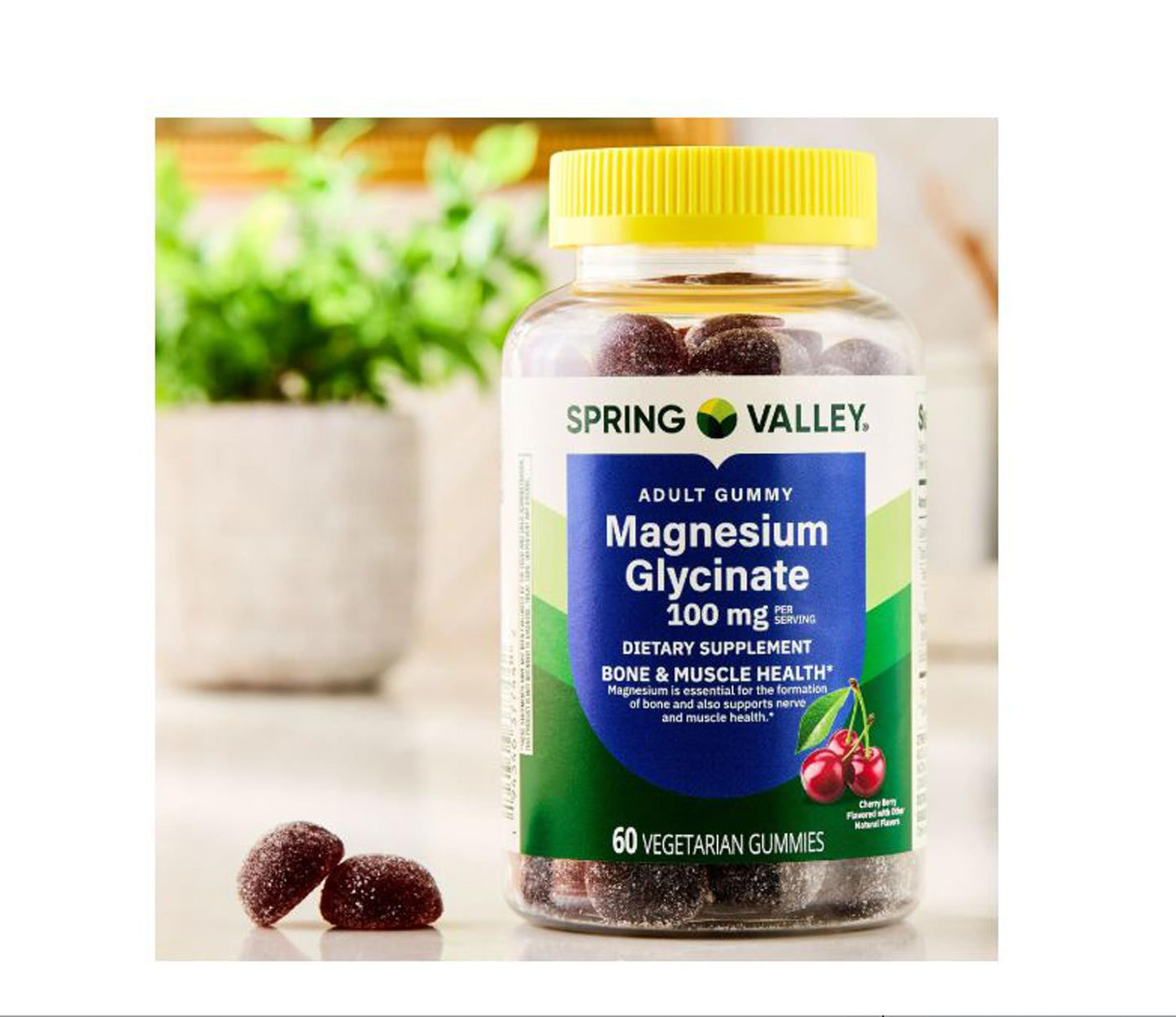 H4U Magnesium Glycinate Dietary Supplement Vegetarian Gummies Cherry Berry 100 mg, 60 Gummies
