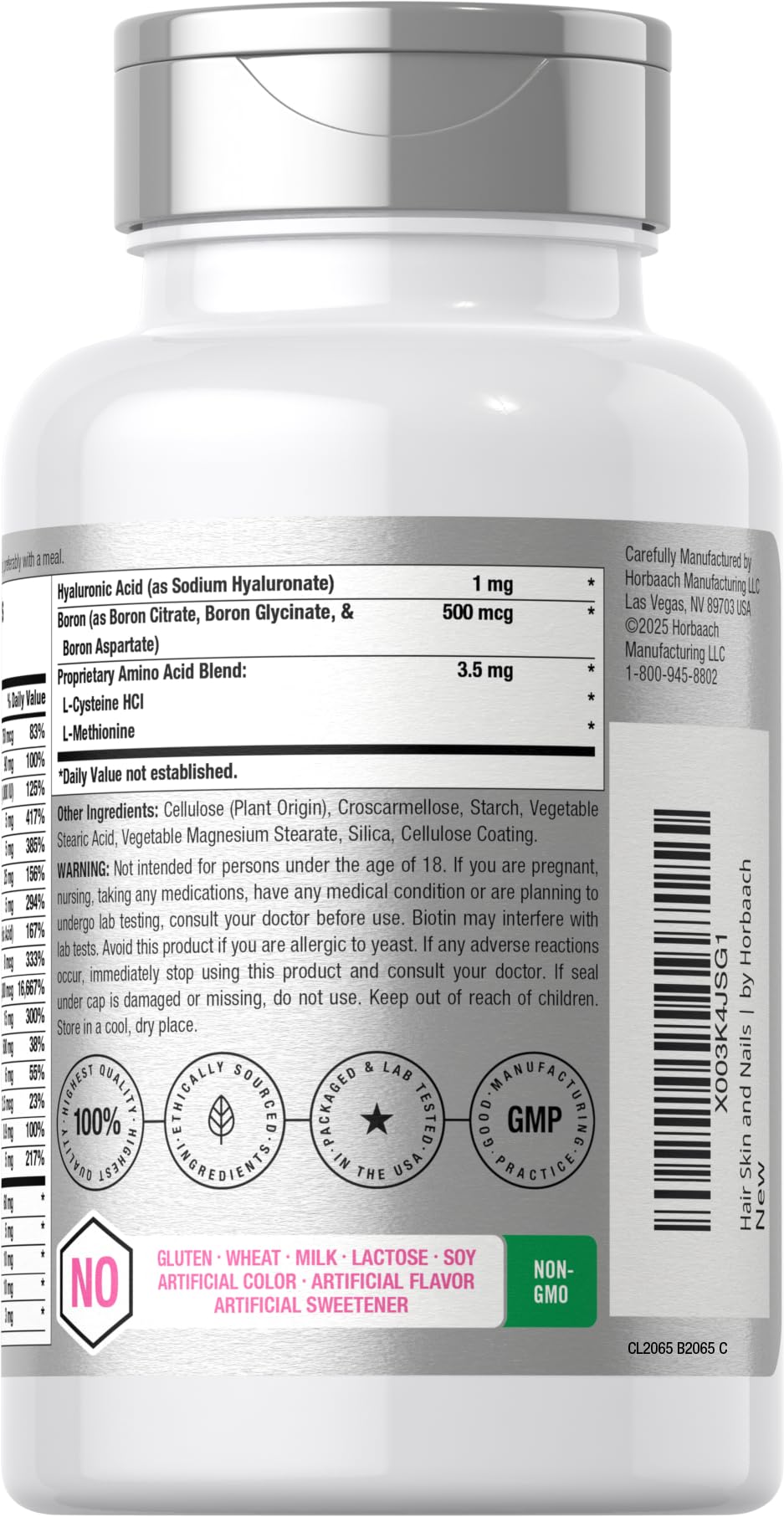Horbäach Hair Skin and Nails Vitamins with Biotin and Collagen Caplets 150 Count