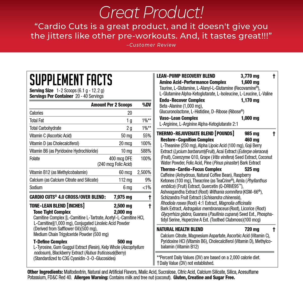 Cardio Cuts NDS Nutrition 4.0 Pre Workout Supplement Powder 8.6 oz