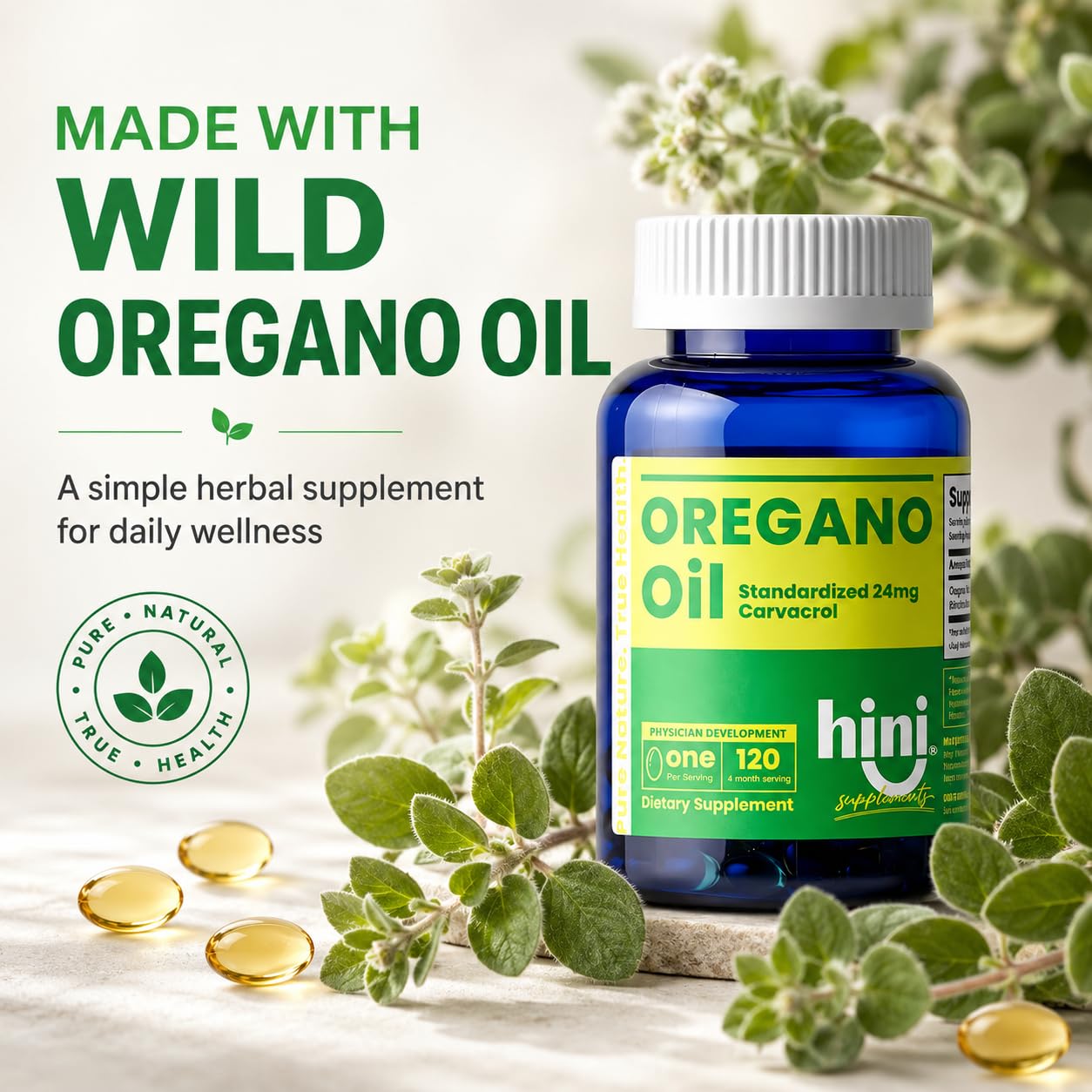 HINI Oregano Oil Softgels, 120 Servings