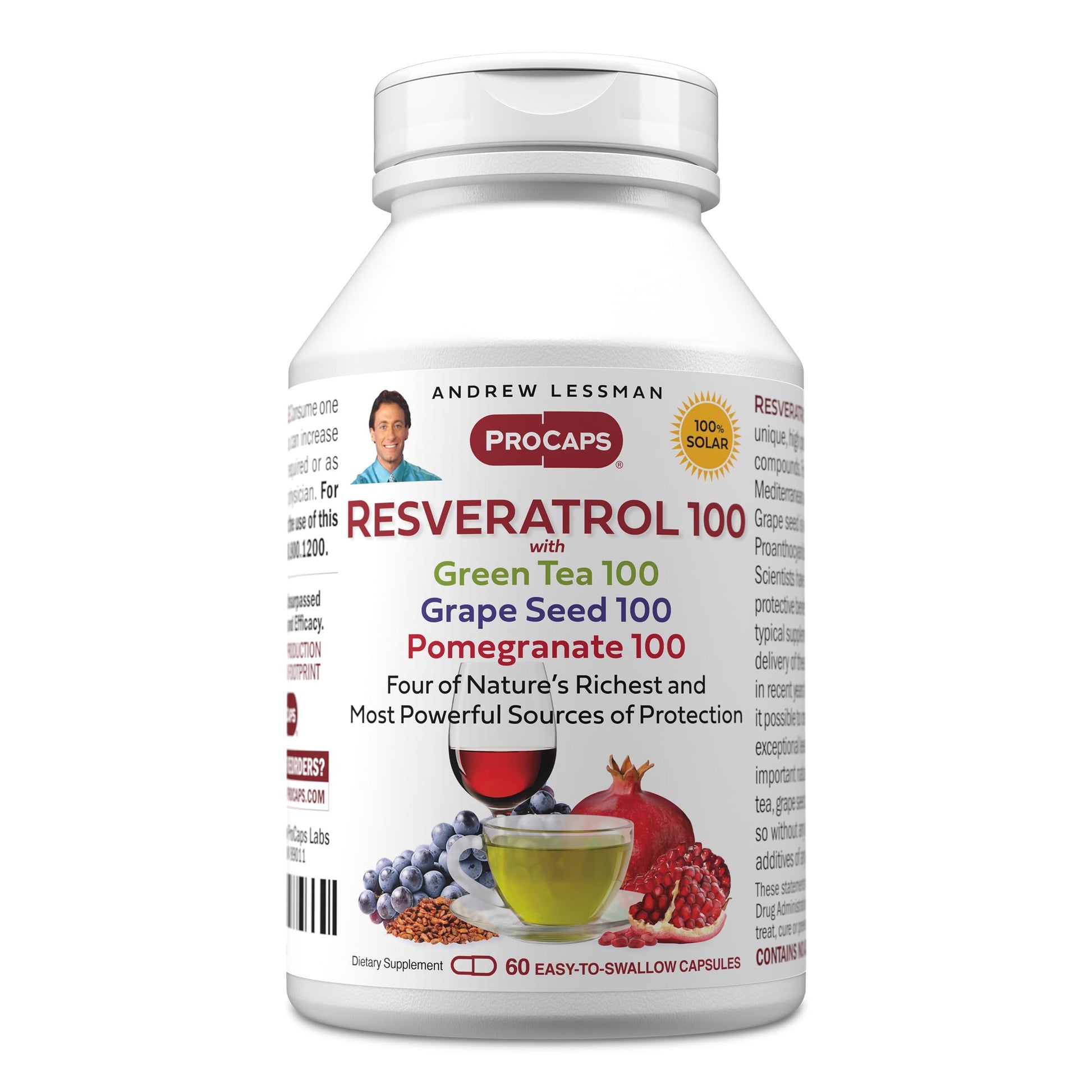 ANDREW LESSMAN Resveratrol-100 with Green Tea, Grape Seed & Pomegranate 100mg, 60 Capsules