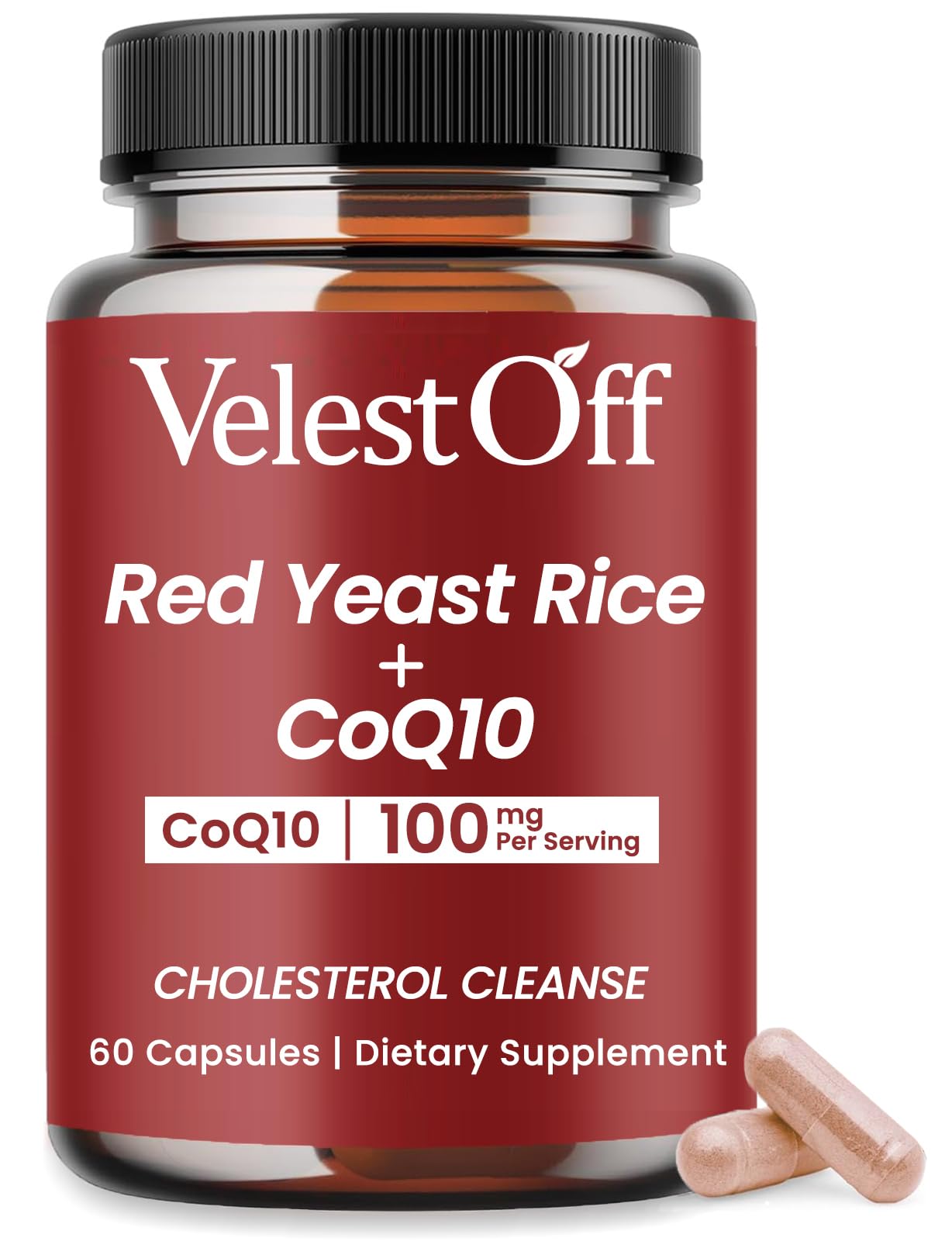 Velestoff Red Yeast Rice & CoQ10 Cholesterol Cleanse Capsules, 60 Capsules, 2 Bottles