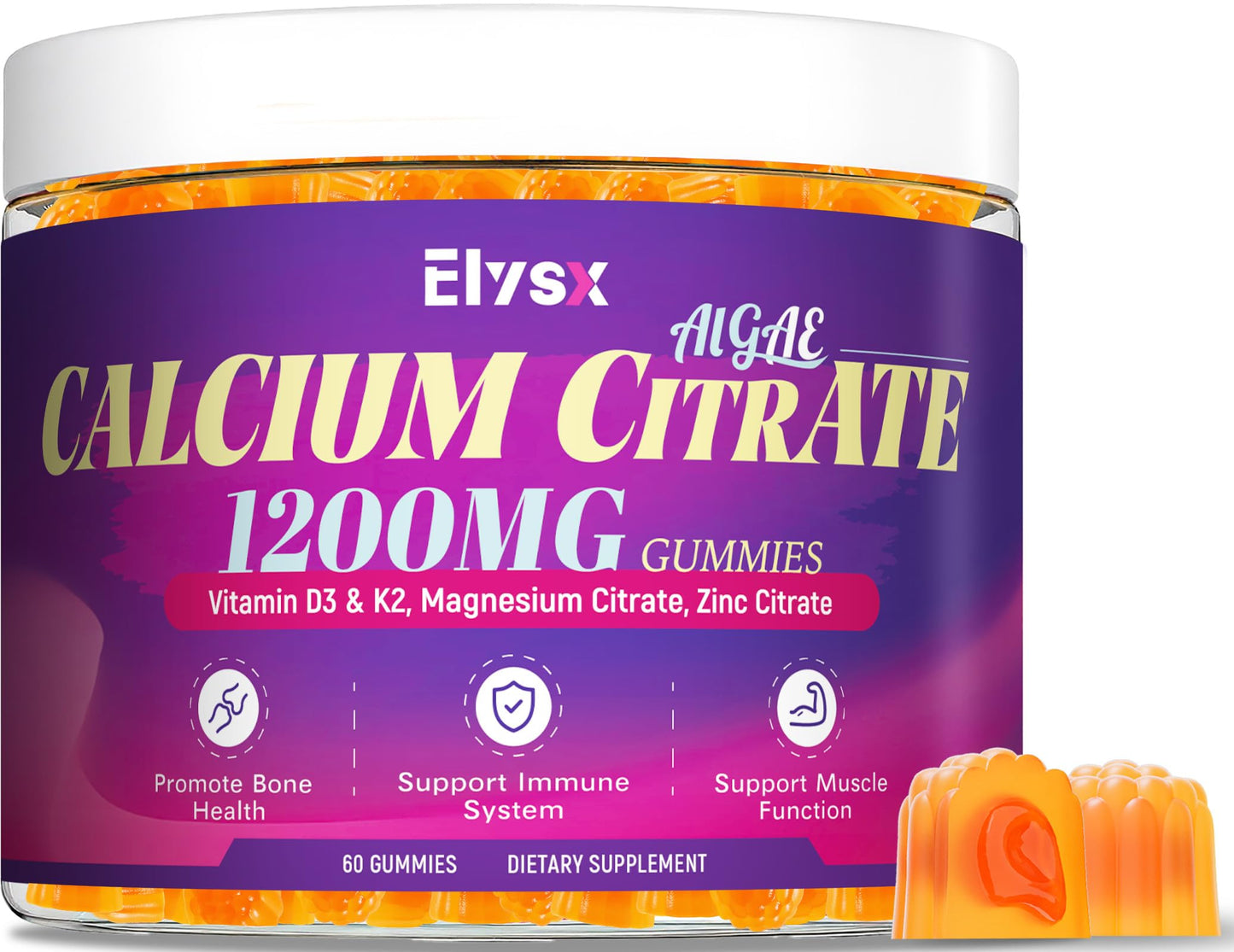Elysx Calcium Citrate 1200mg with Vitamin D3 Gummies, 60 Count