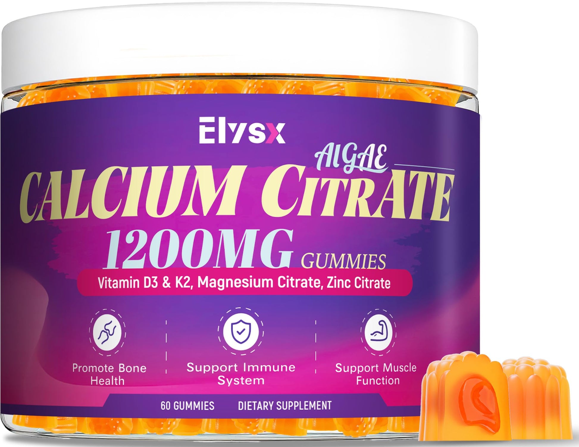 Elysx Calcium Citrate 1200mg with Vitamin D3 Gummies, 60 Count