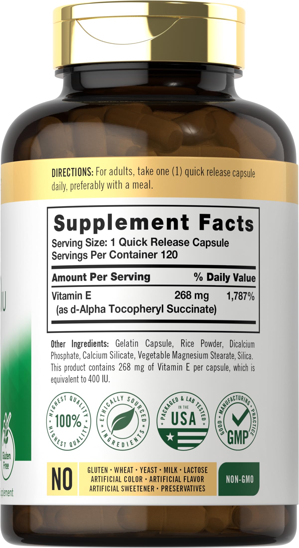 Carlyle Dry Vitamin E 400 IU D-Alpha Tocopheryl Capsules, 120 Count