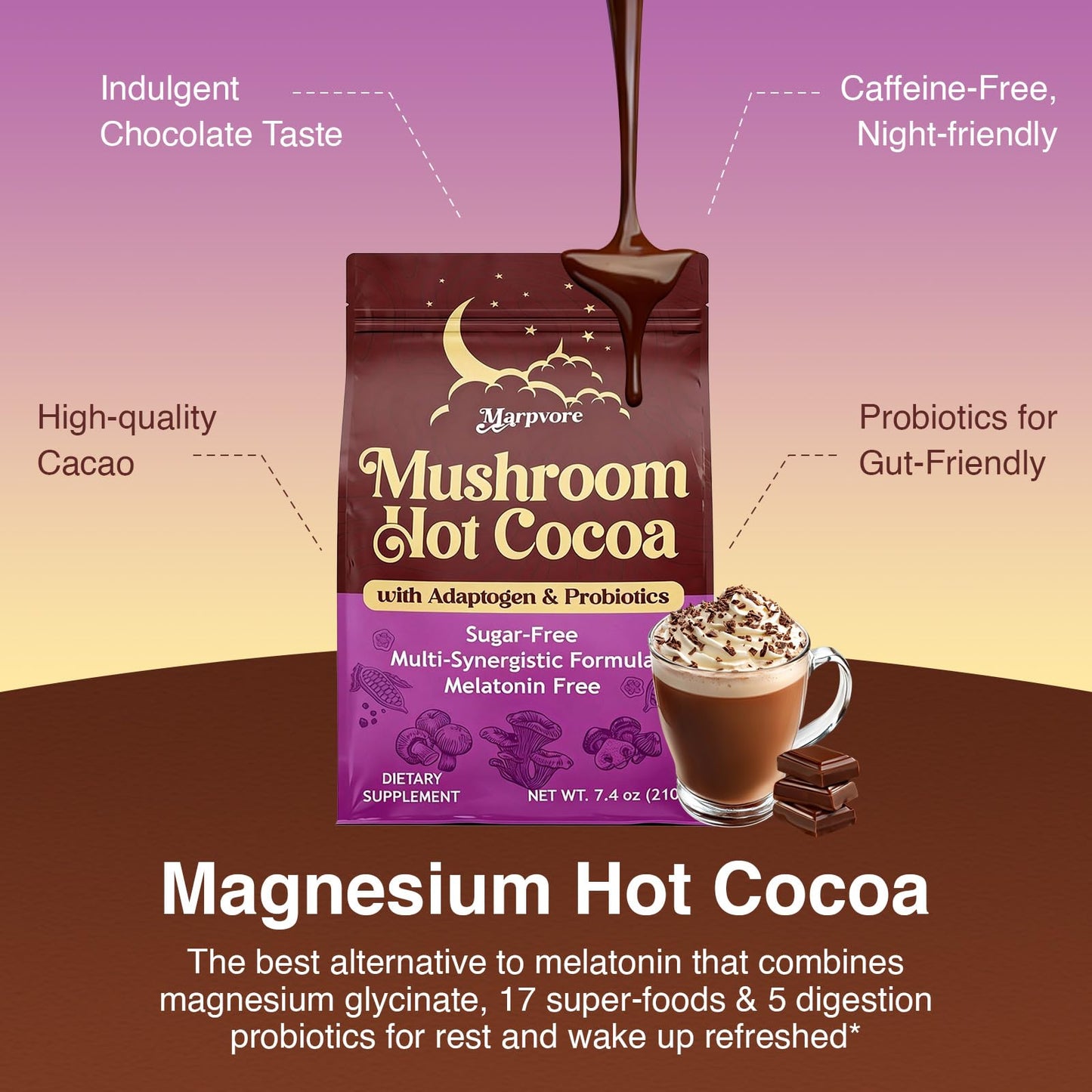 Marpvore Mushroom Powder Hot Cocoa, 7.41 Ounce