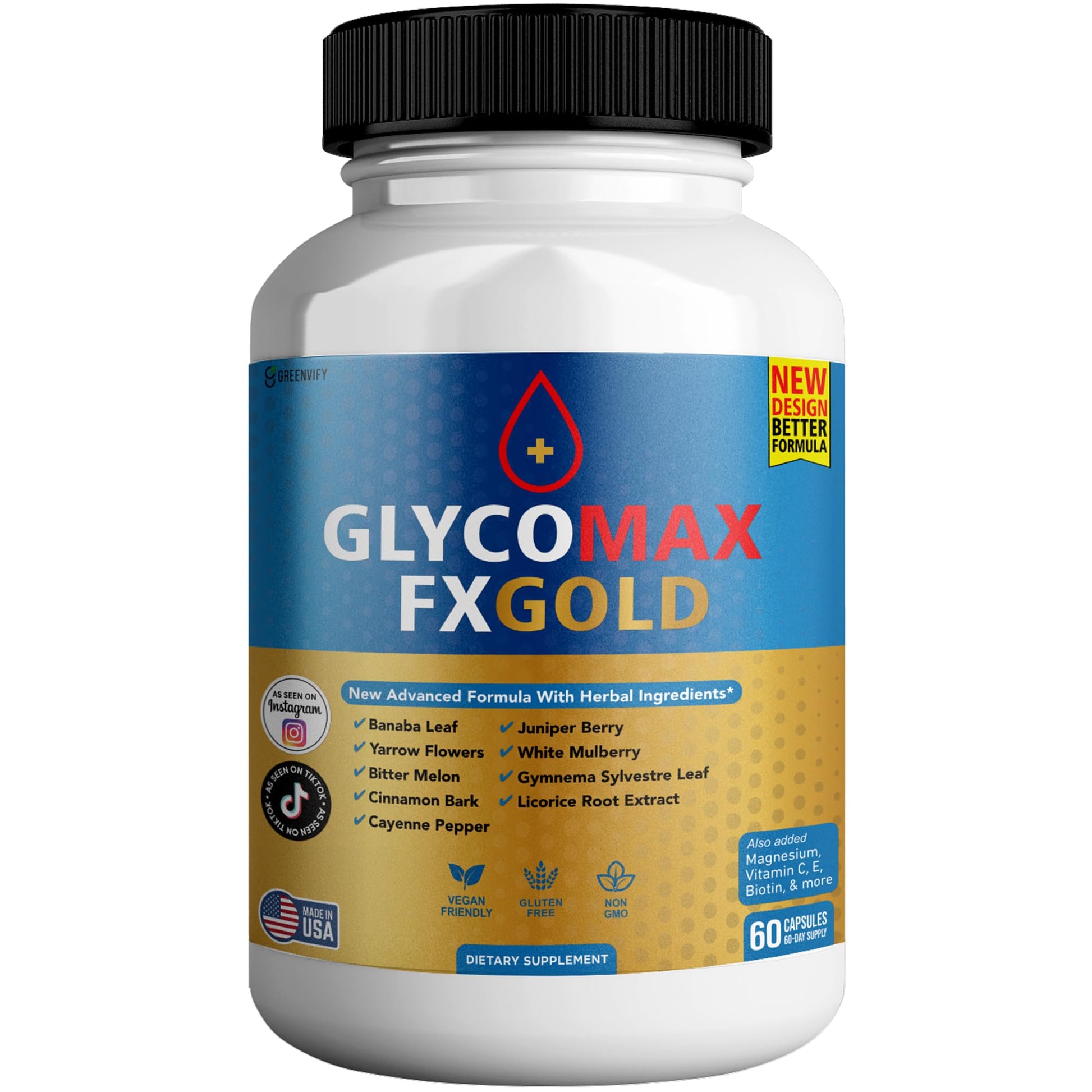 GREENVIFY Glyco Max Fx Gold All Natural Formula to Maintain Healthy Levels, Maximum Strength Daily Formula Blood Reviews 60 Capsules