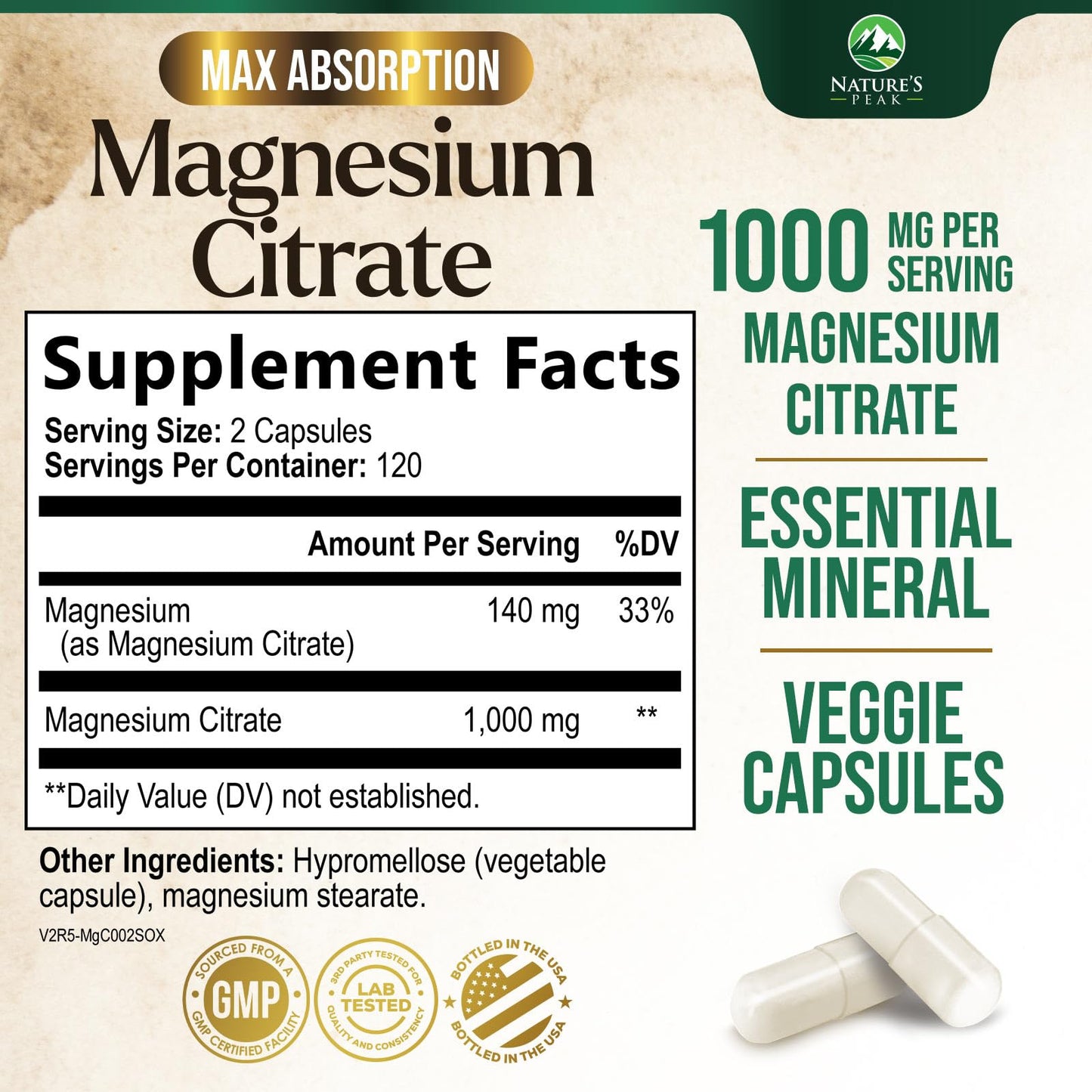 Nature's Peak Magnesium Citrate Capsules, 240 Capsules