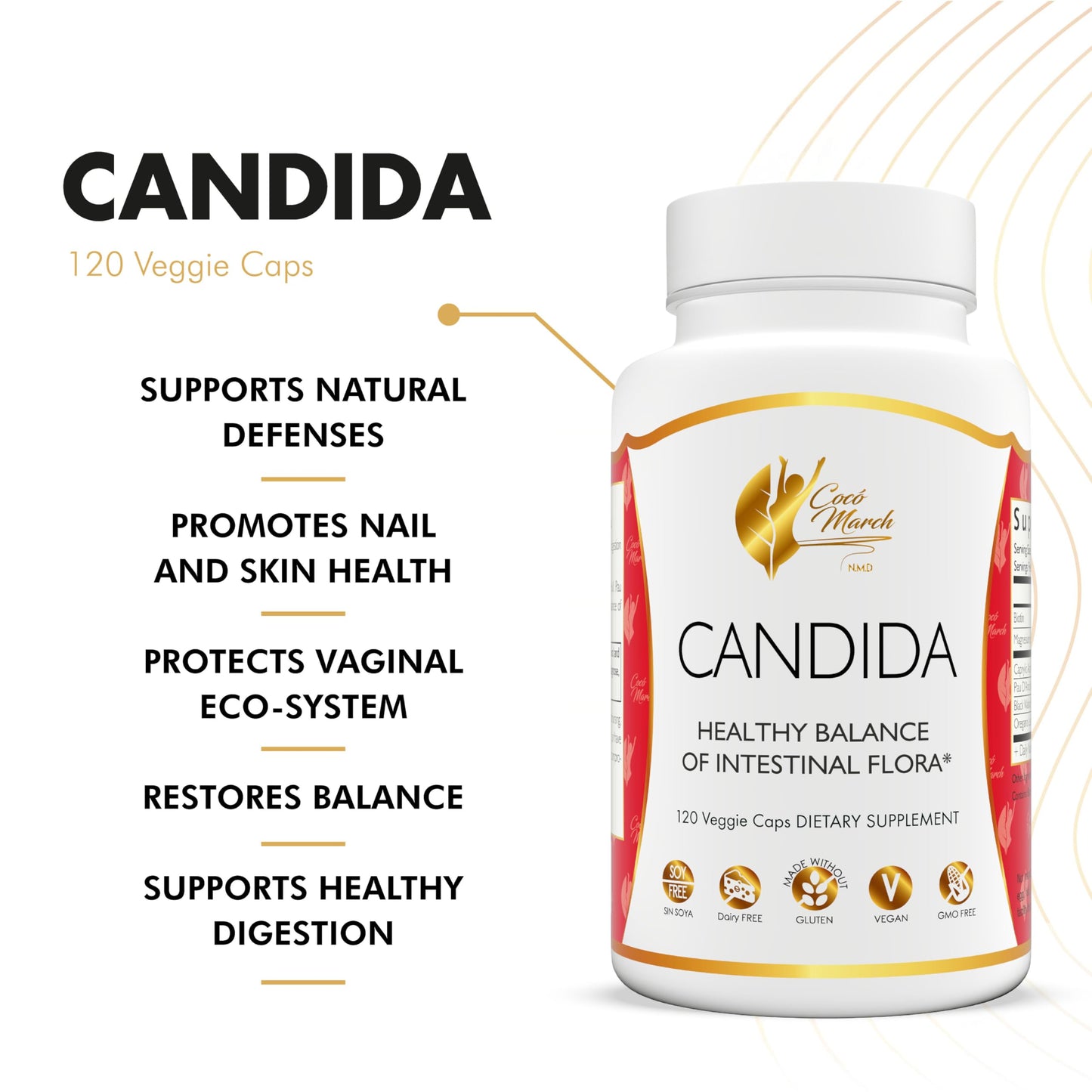 Cocó March N.M.D Candida Cleanse 30 Day Herbal Detox with Digestive Enzymes Capsule 120 Count