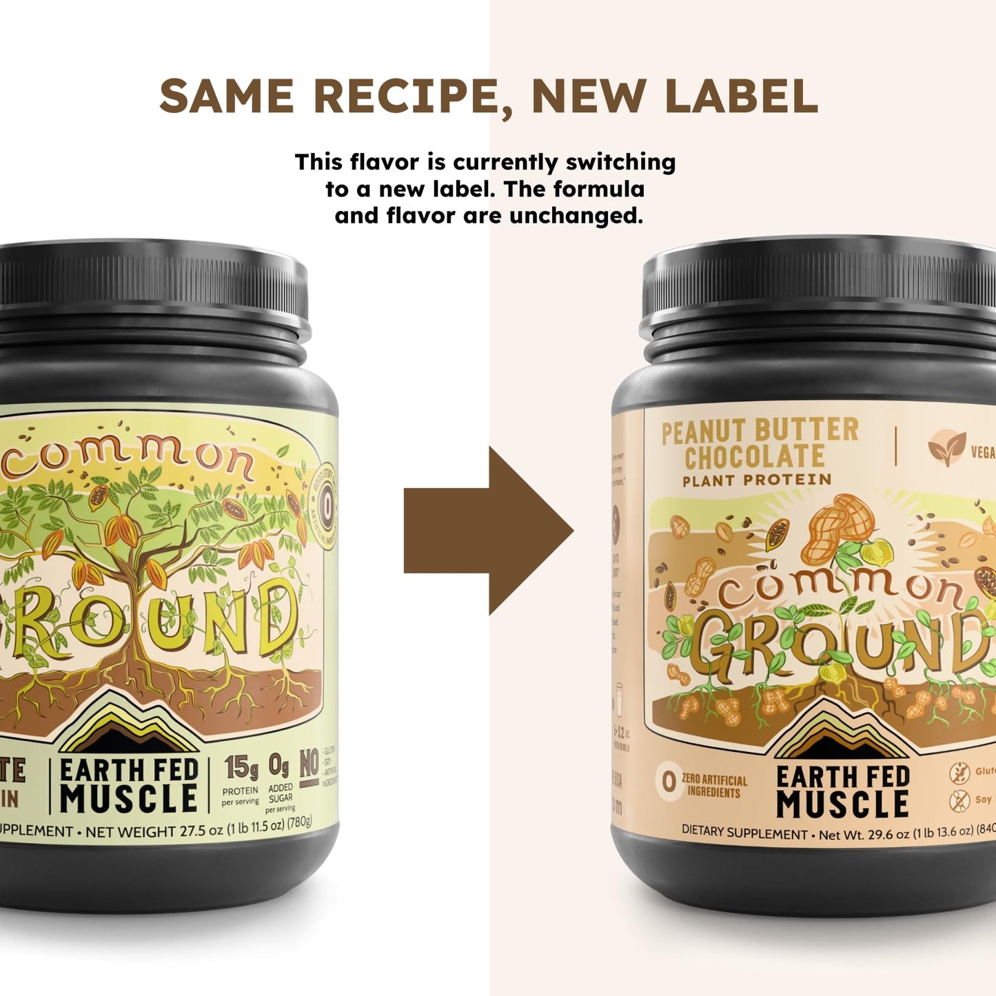 Earth Fed Muscle Organic Plant Protein Chocolate Peanut Butter Powder 29.6