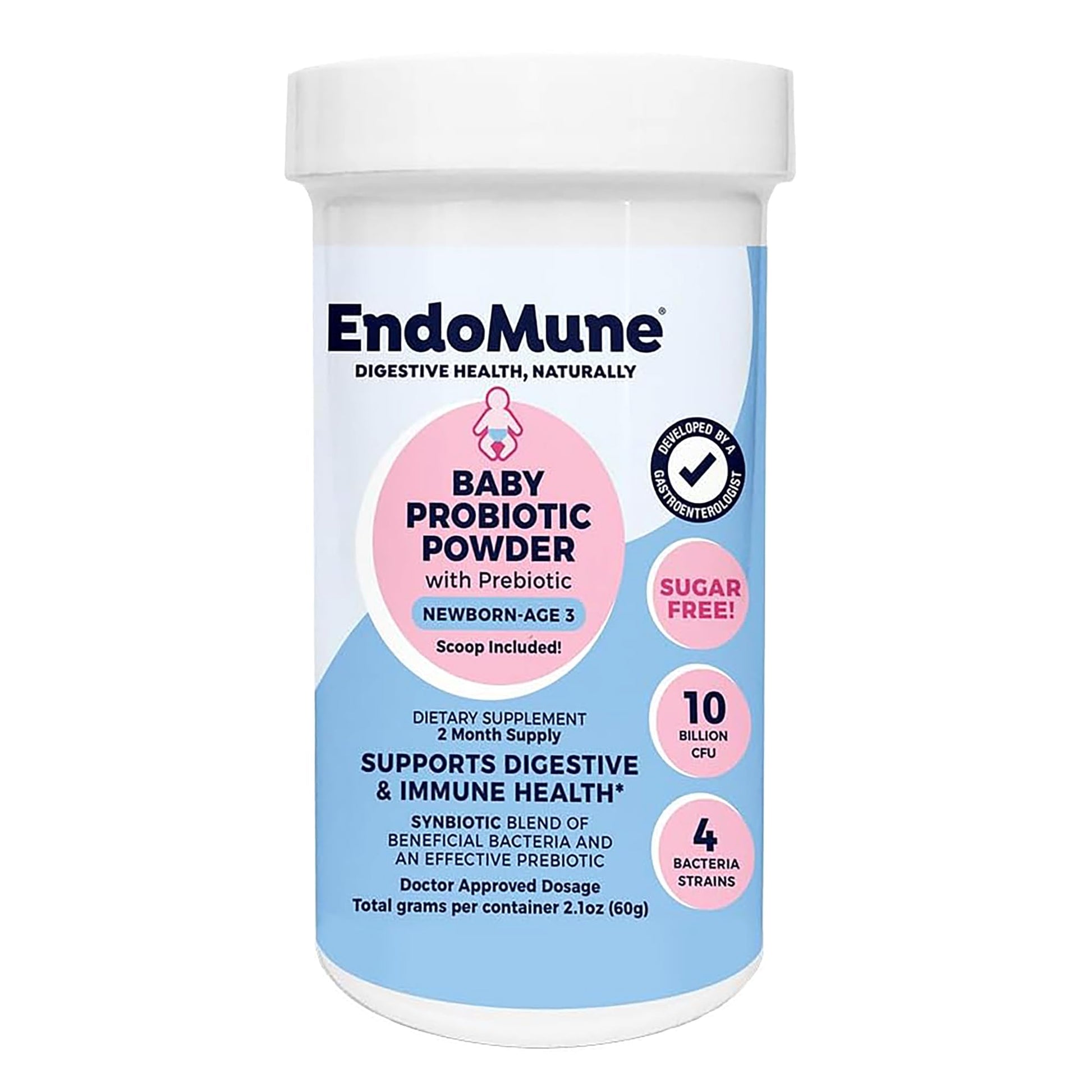 Endomune Jr Advanced Probiotic Powder for Newborns, Infants, Toddlers & Baby - 10 Billion CFUs - 4 Strains Bacteria & FOS Prebiotic - Physician Formulated - 60 Day Supply - 2.1 Ounce