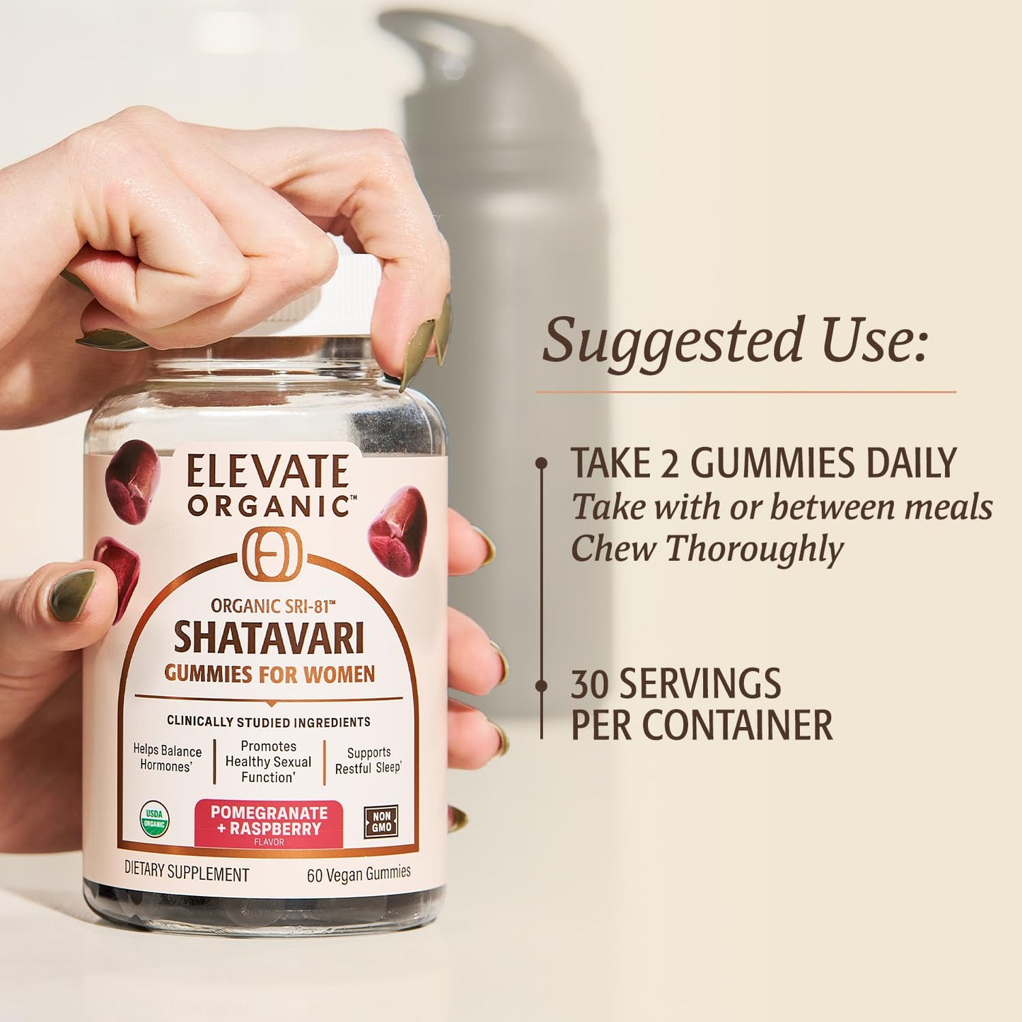 ELEVATE ORGANIC SRI-81 Shatavari Vegan Gummies, 60 Count