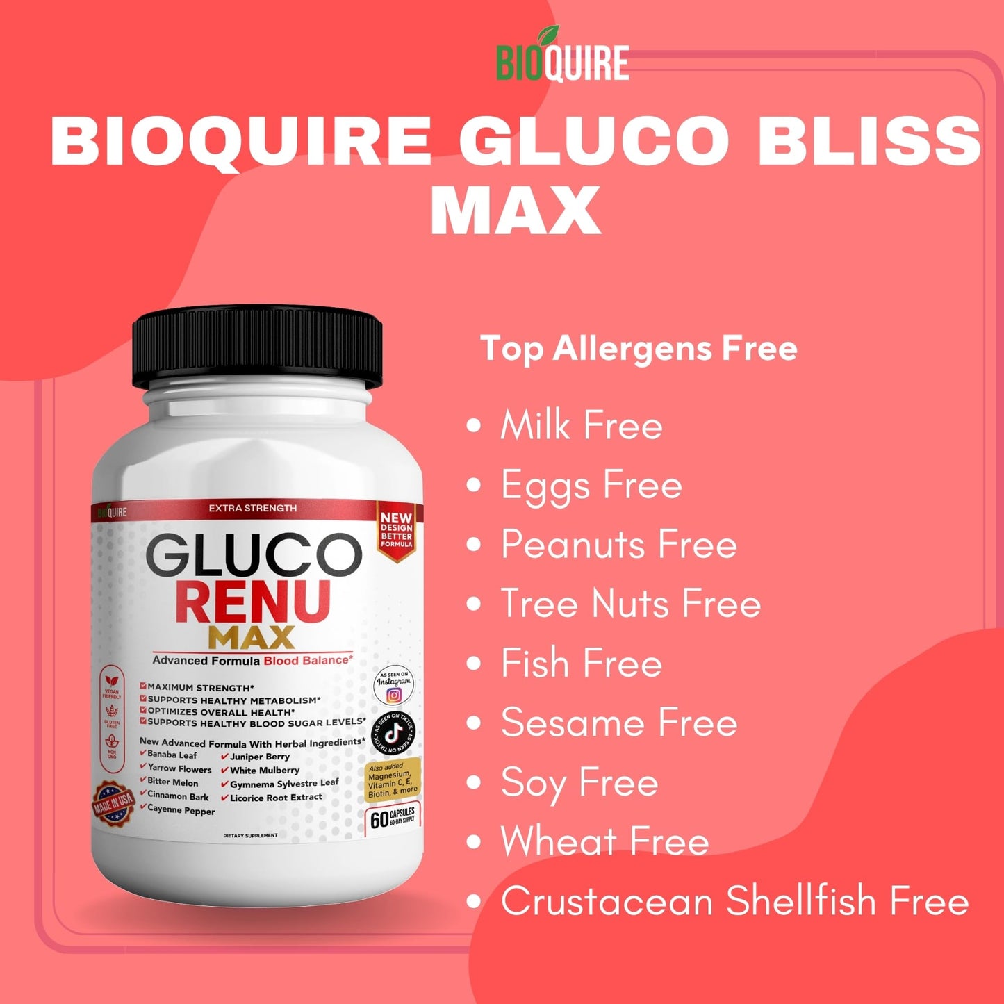 BIOQUIRE Gluco Rina Max Ultra Dietary Supplement Capsules, 60 Capsules