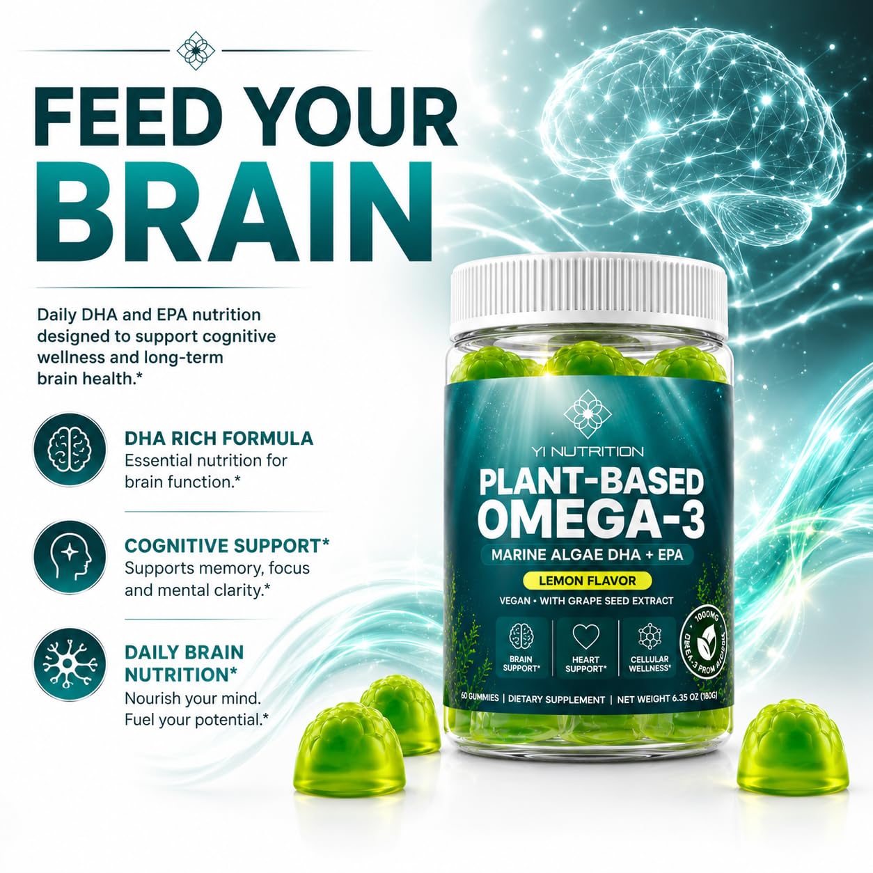 Yi Nutrition Marine Algae Omega 3 Gummies, 60 Ct