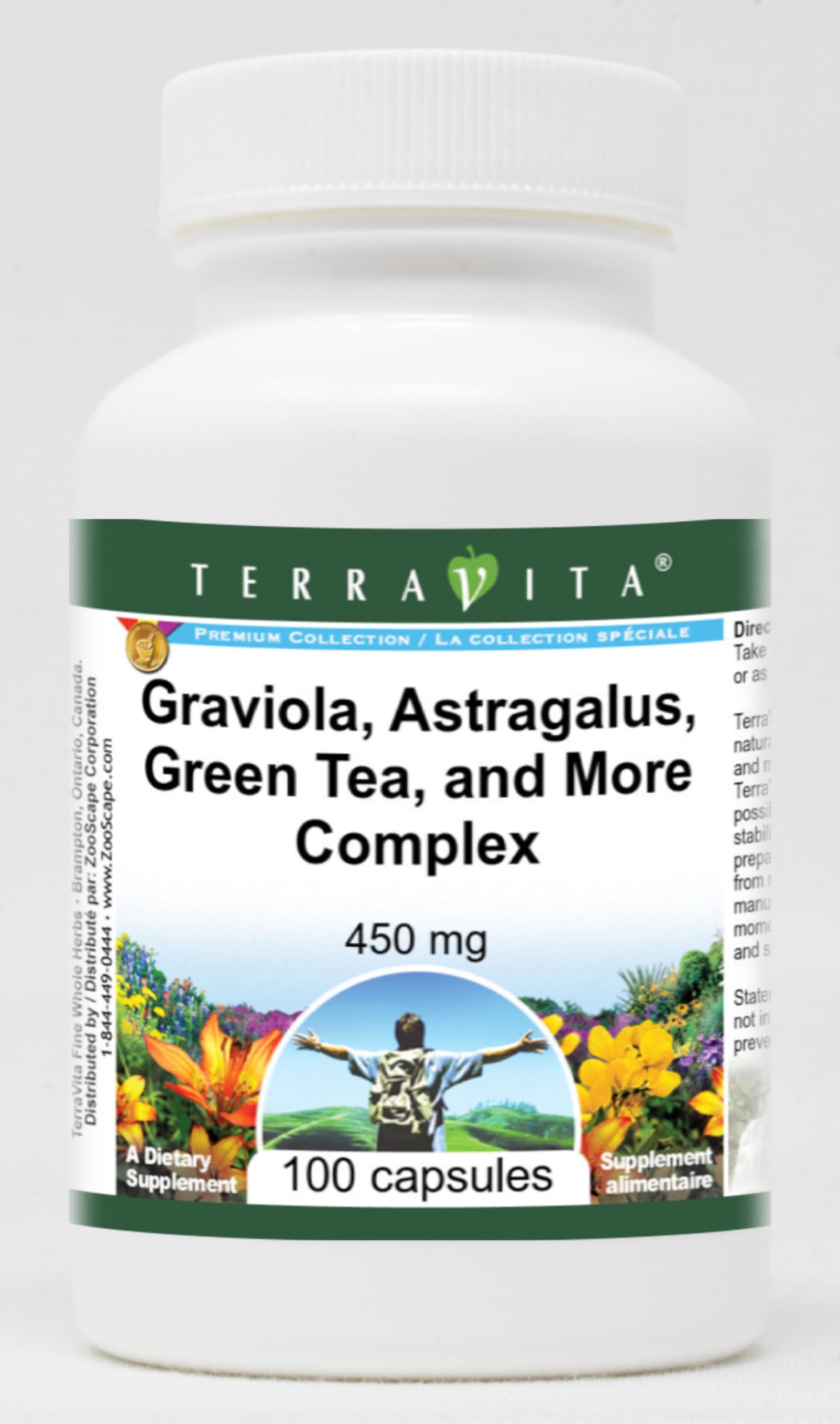 Terravita Graviola, Astragalus, Green Tea Complex Capsules, 450 mg, 100 Count