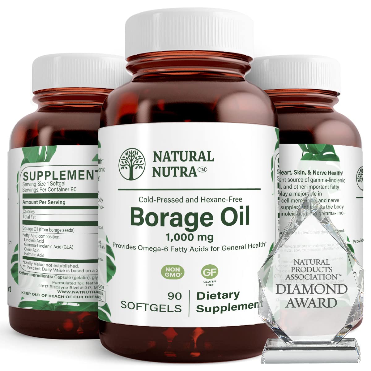 Natural Nutra Borage Oil Supplement Softgels 90