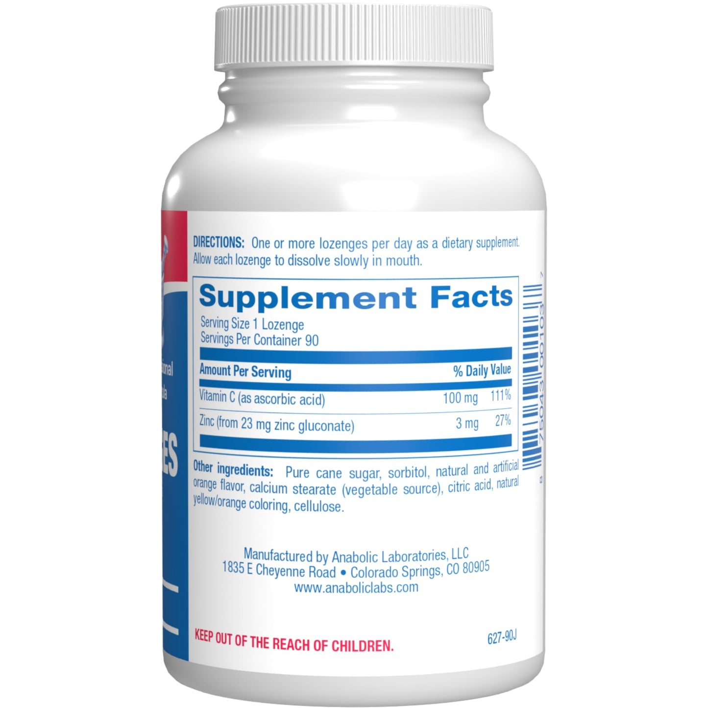 Anabolic Laboratories Zinc Lozenges with Vitamin C for Immune Support Lozenges, 90 Count