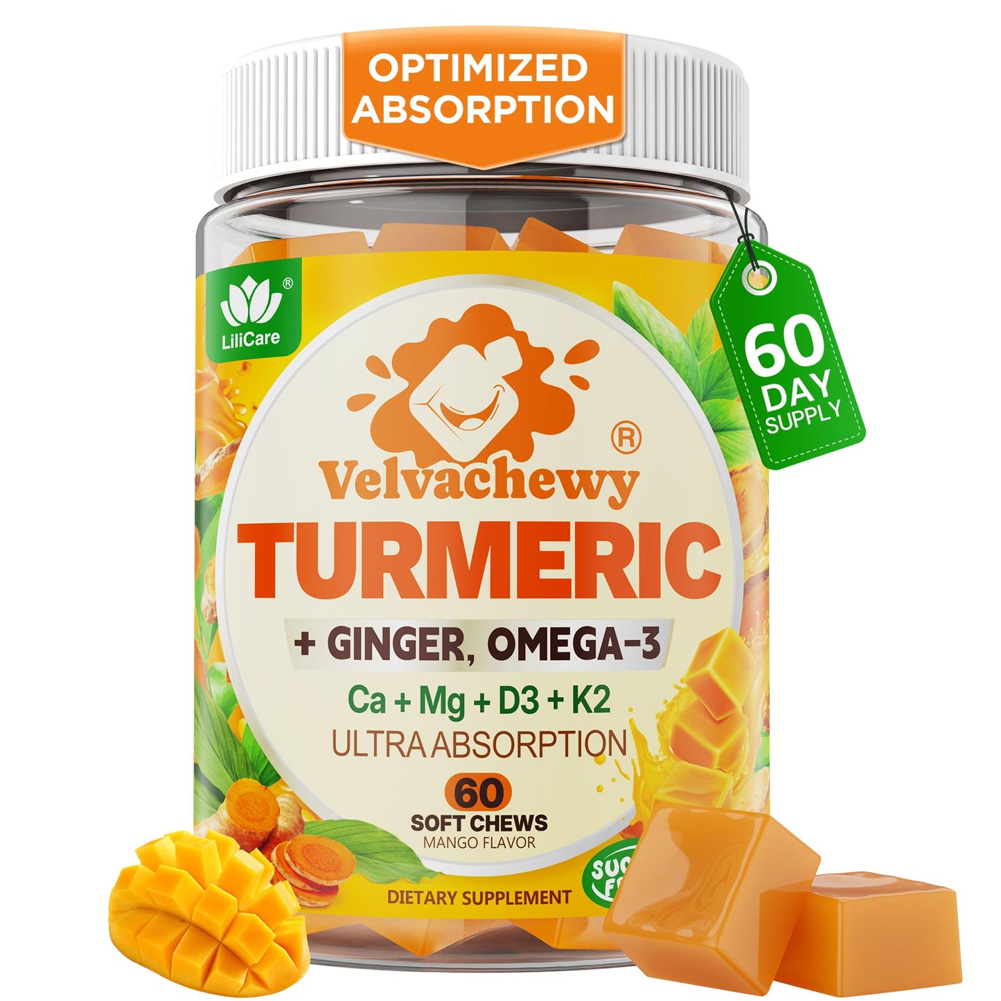 LILICARE Liposomal Turmeric and Ginger Supplement + Omega 3 Gummies Chews 60