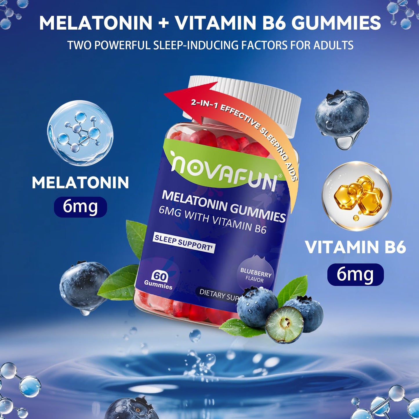 Novafun Melatonin Gummies 6mg with Vitamin B6, 60 Count