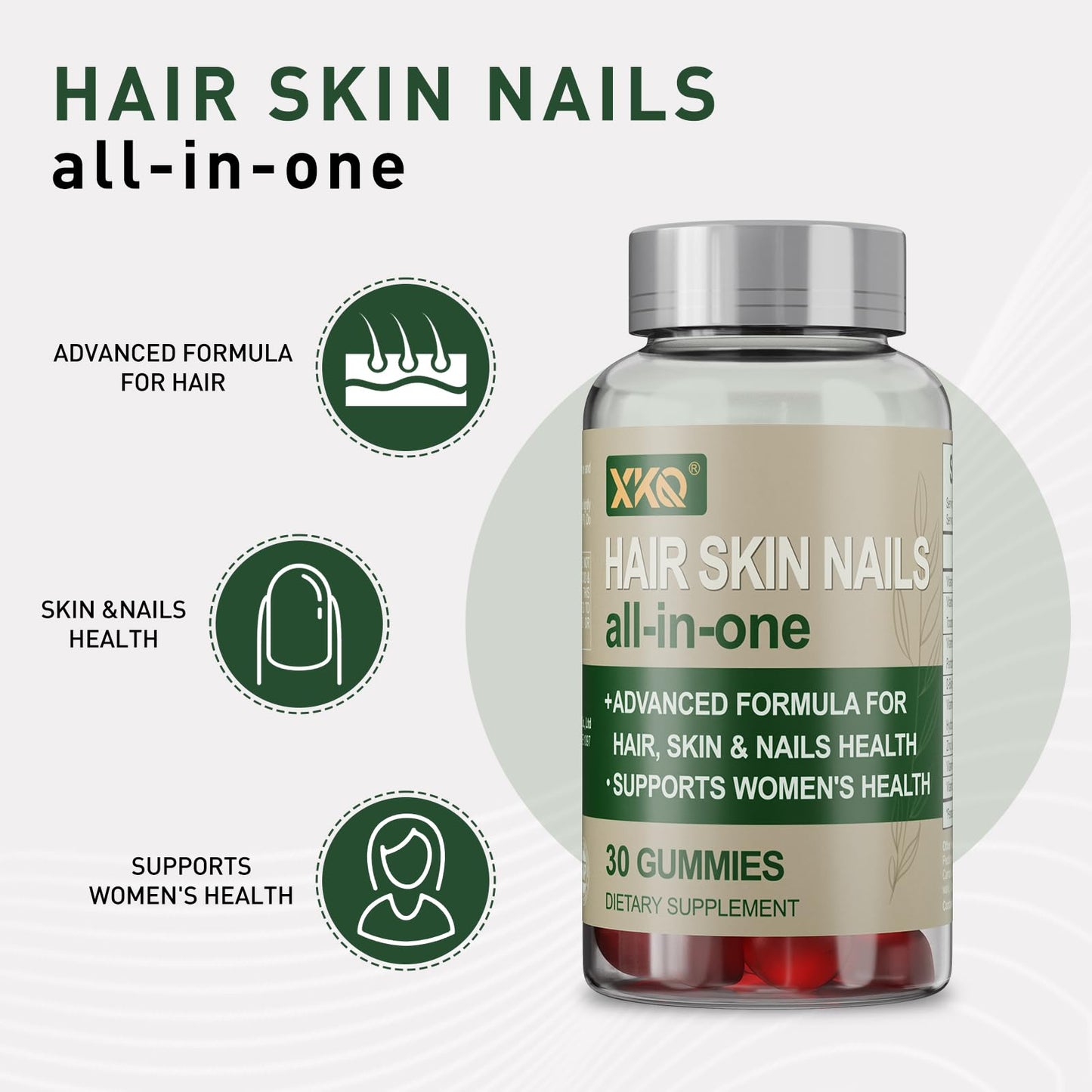 XKQ Hair Skin Nails Gummies 30 Count
