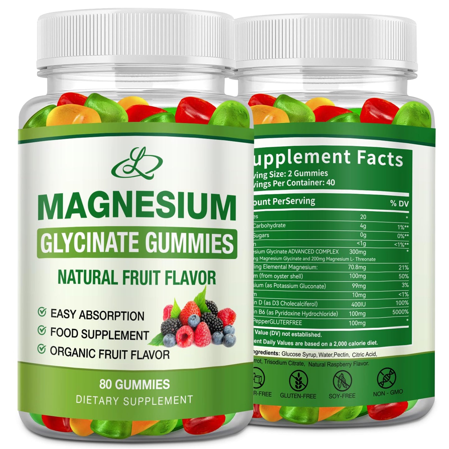 LOSSENGLE Magnesium Glycinate Gummies 600mg High Absorption Magnesium Supplement, 80 Count