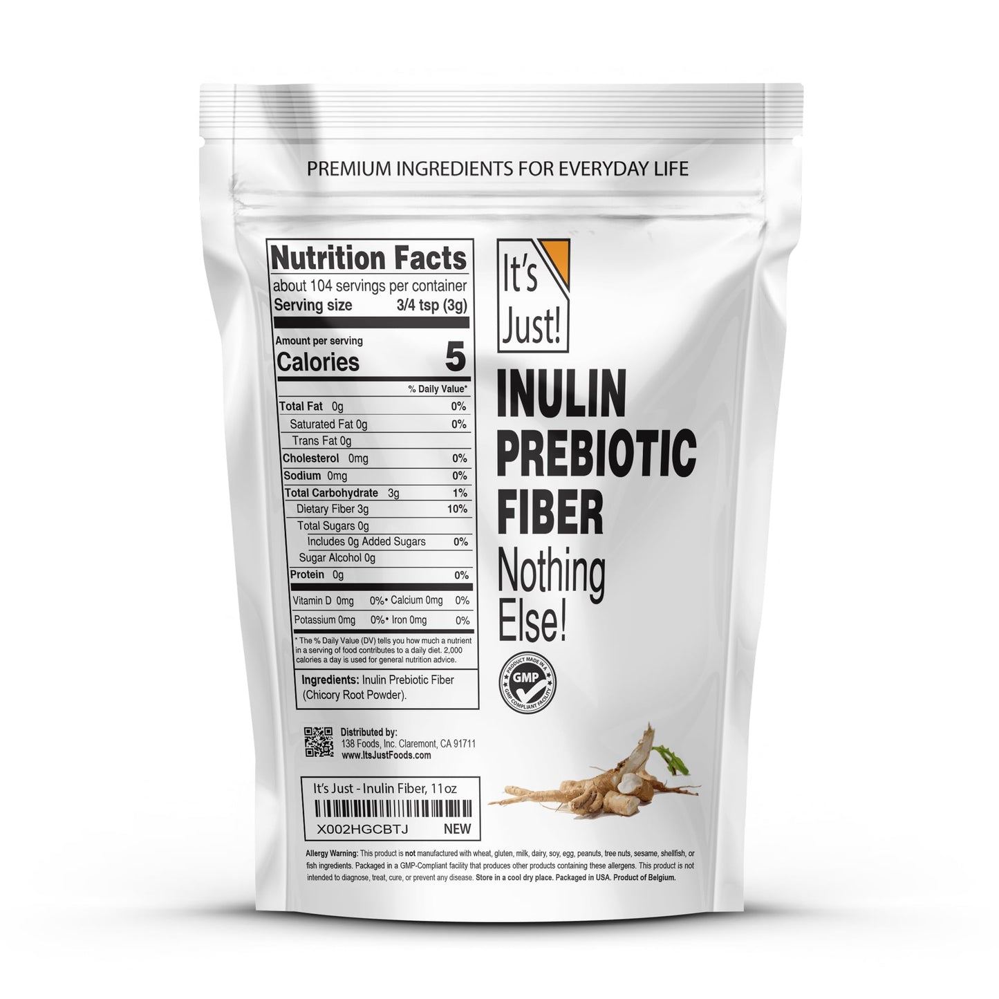 It's Just! Inulin Prebiotic Fiber Powder, Water-Soluble Chicory Root Powder, 11