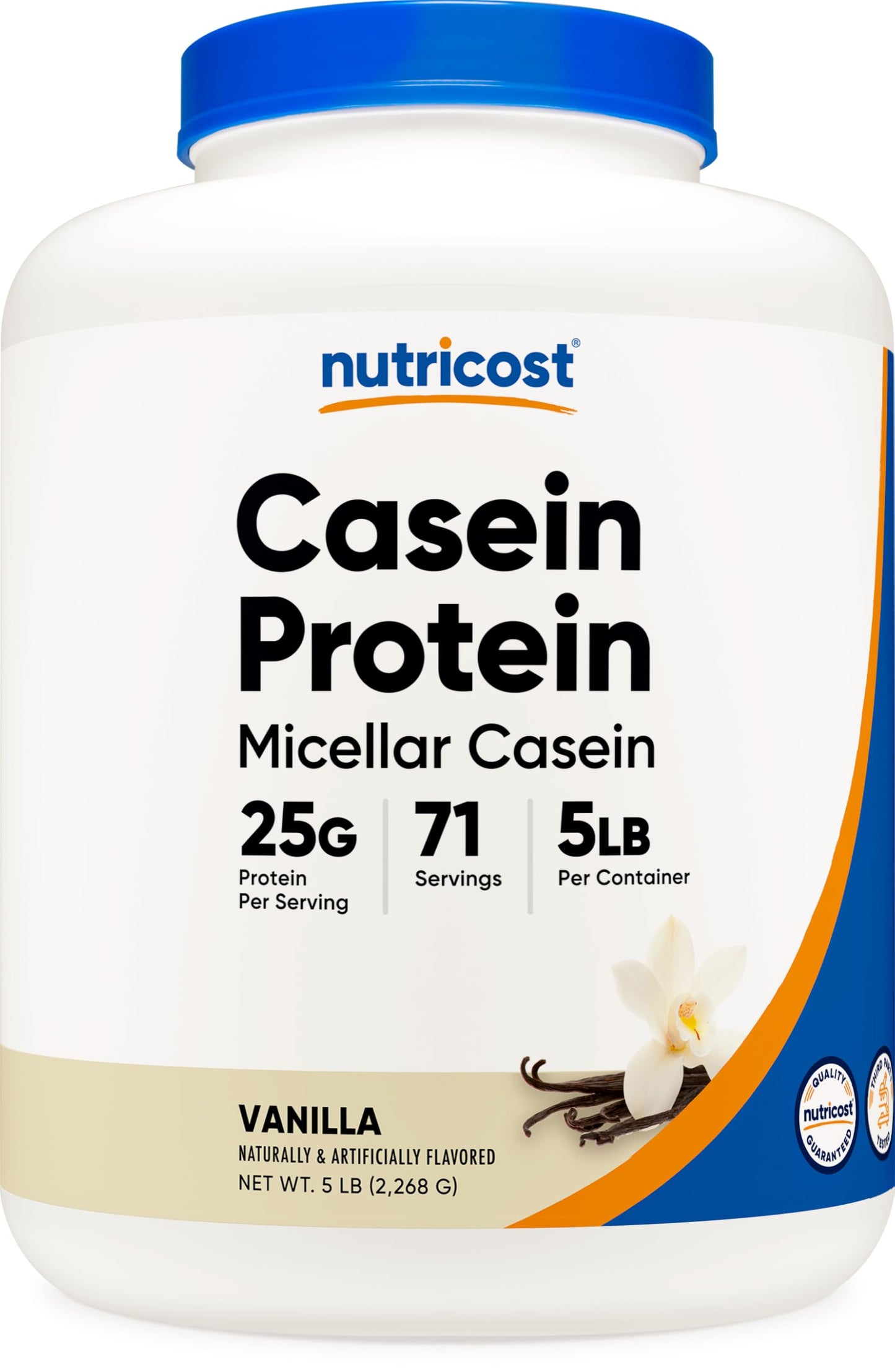 Nutricost Casein Protein Powder 5lb Vanilla - Micellar Casein, Gluten Free, Non-GMO, 80 Servings