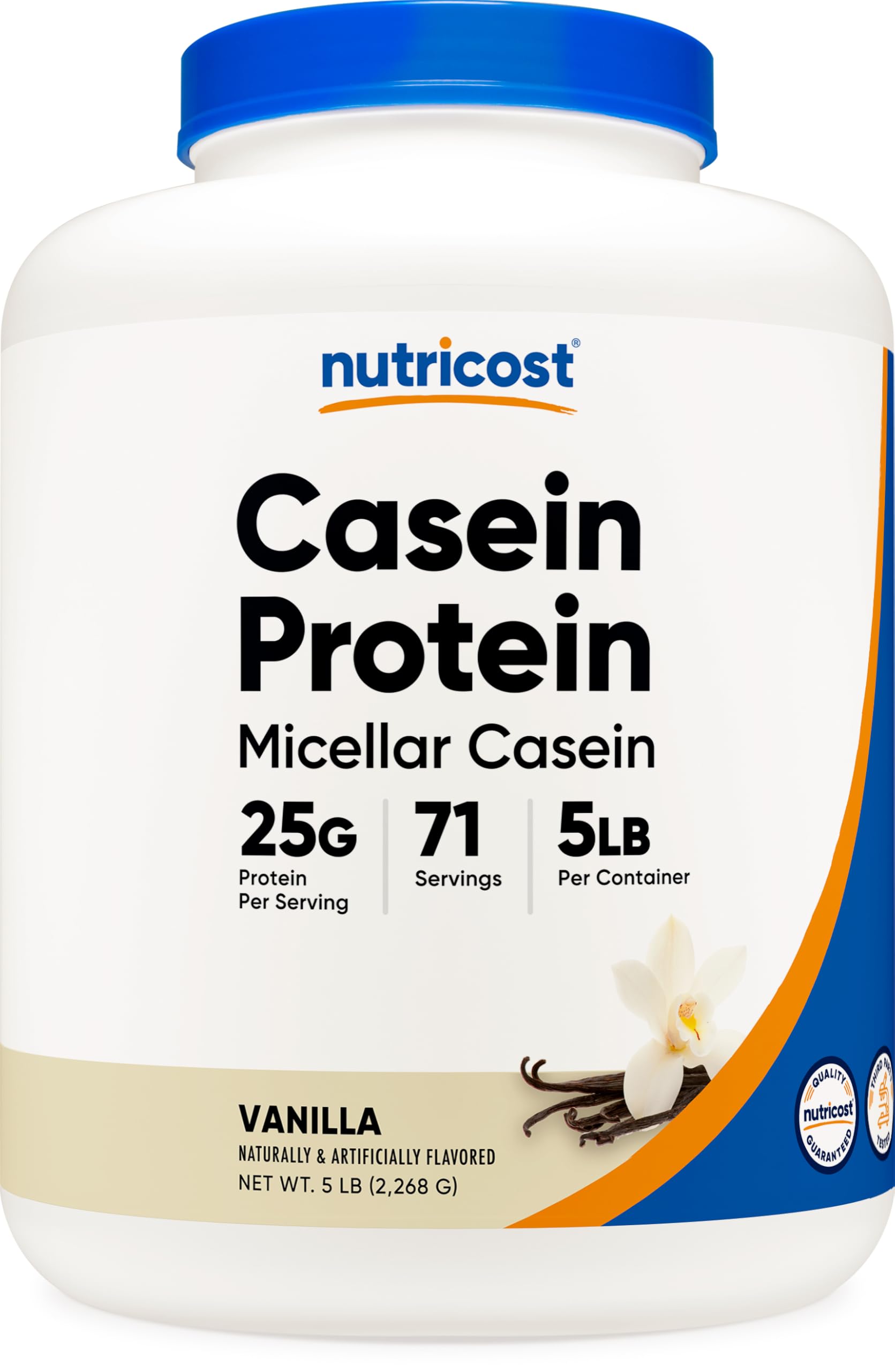 Nutricost Casein Protein Powder 5lb Vanilla - Micellar Casein, Gluten Free, Non-GMO, 80 Servings