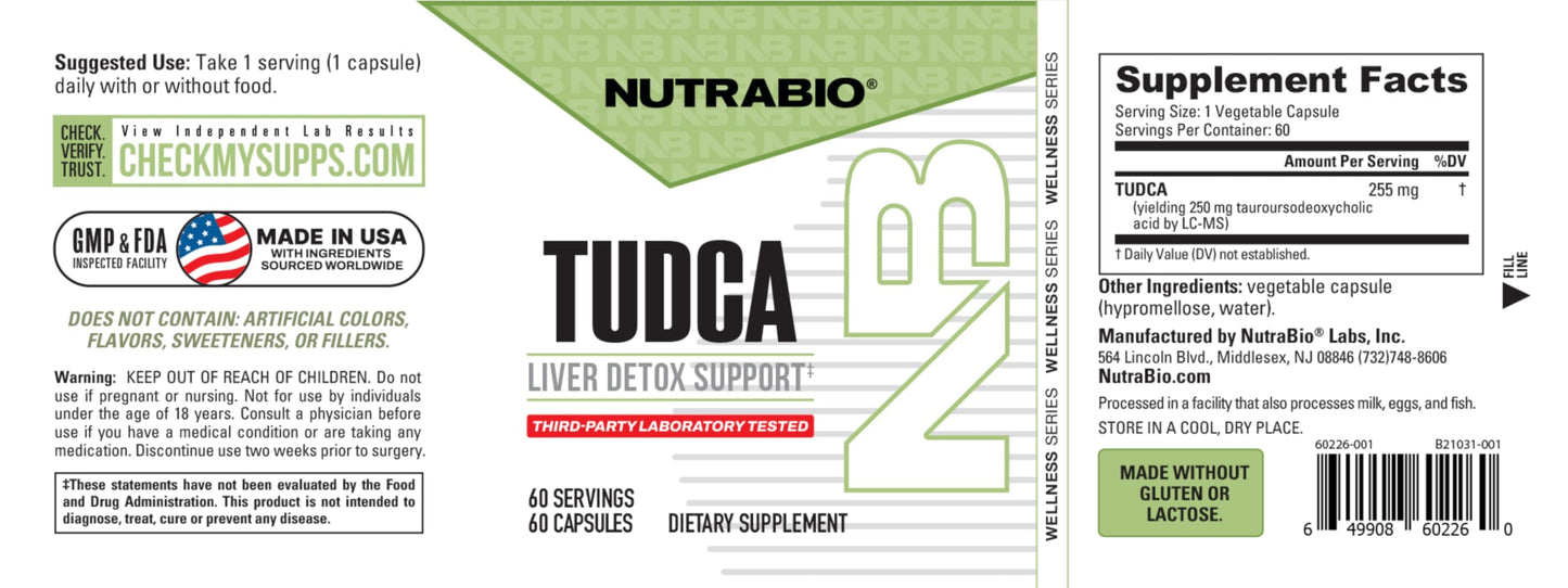 NutraBio Tudca Liver Detox Support 250 mg Capsule, 60 Capsules