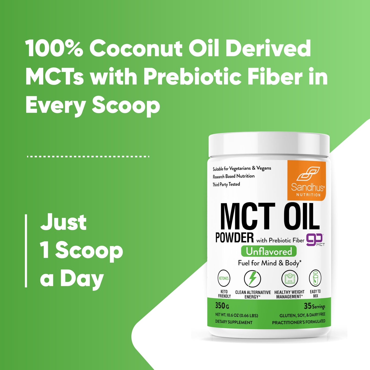 Sandhu's MCT Oil Powder with Prebiotic Fiber, 10.6 oz