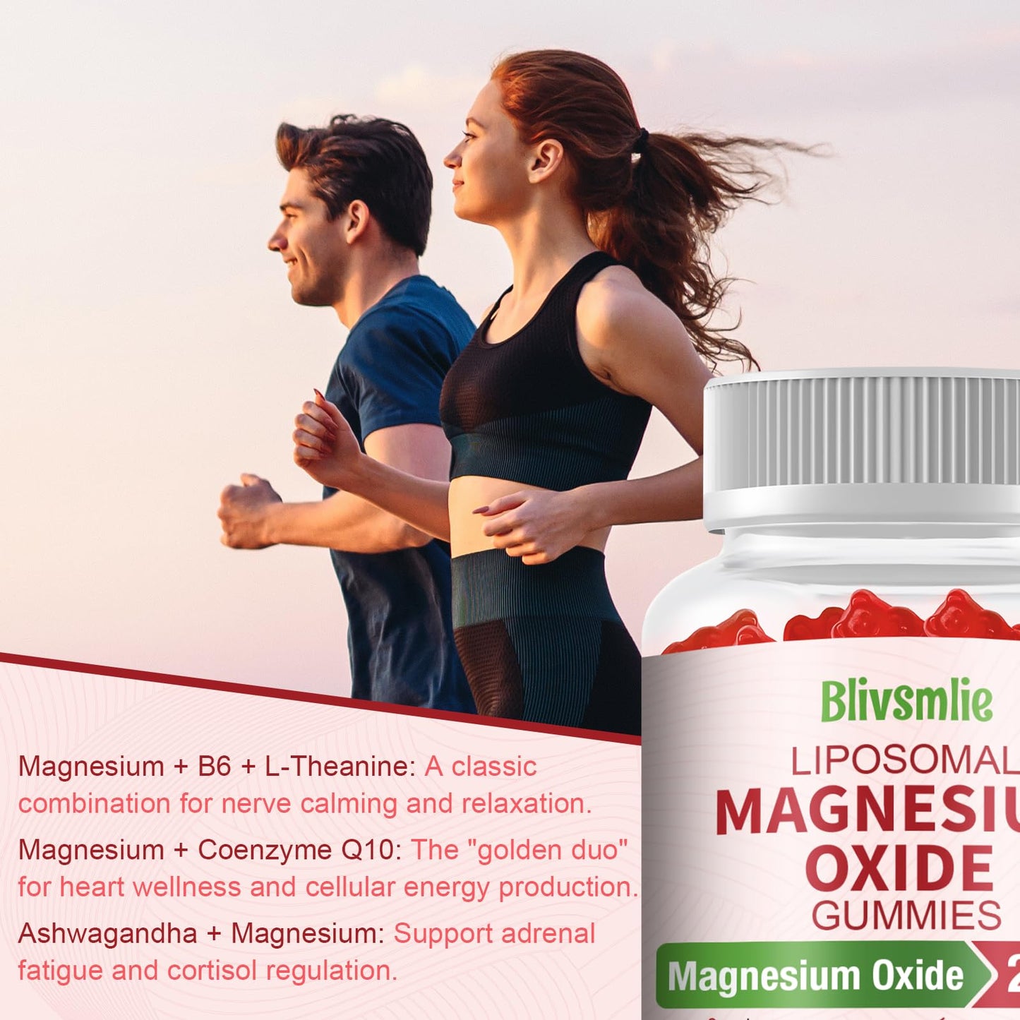 Blivsmlie Liposomal Magnesium Oxide Gummies 2000mg Complex Ashwagandha, CoQ10, L-Theanine, L-5-MTHF, Methyl B12, Zinc 120 Gummies